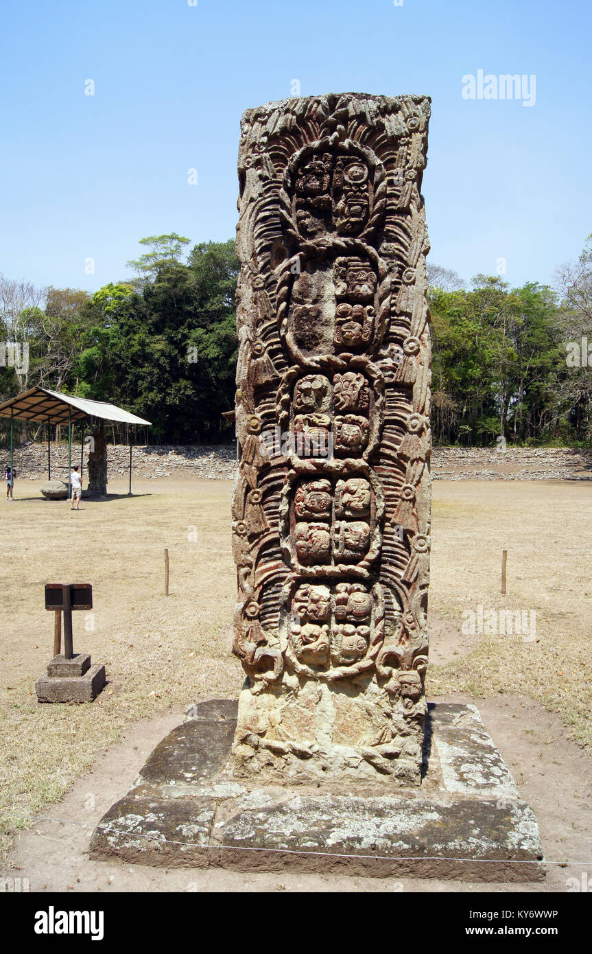 Old mayan stela on the square in Copan, Honduras Stock Photo Alamy