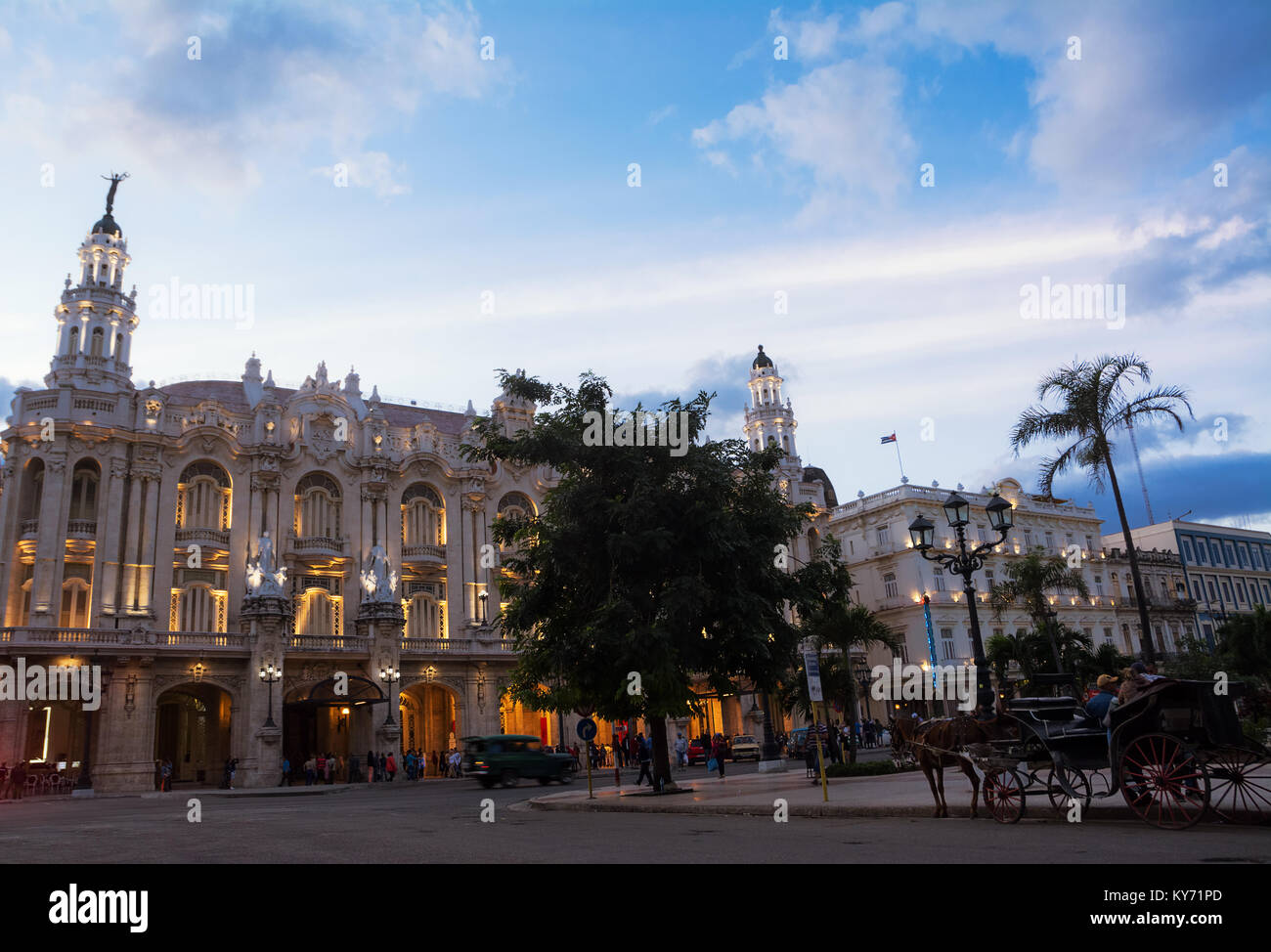 Havana, Cuba - 11 december 2017: National Theater of Cuba at dusk Stock Photo