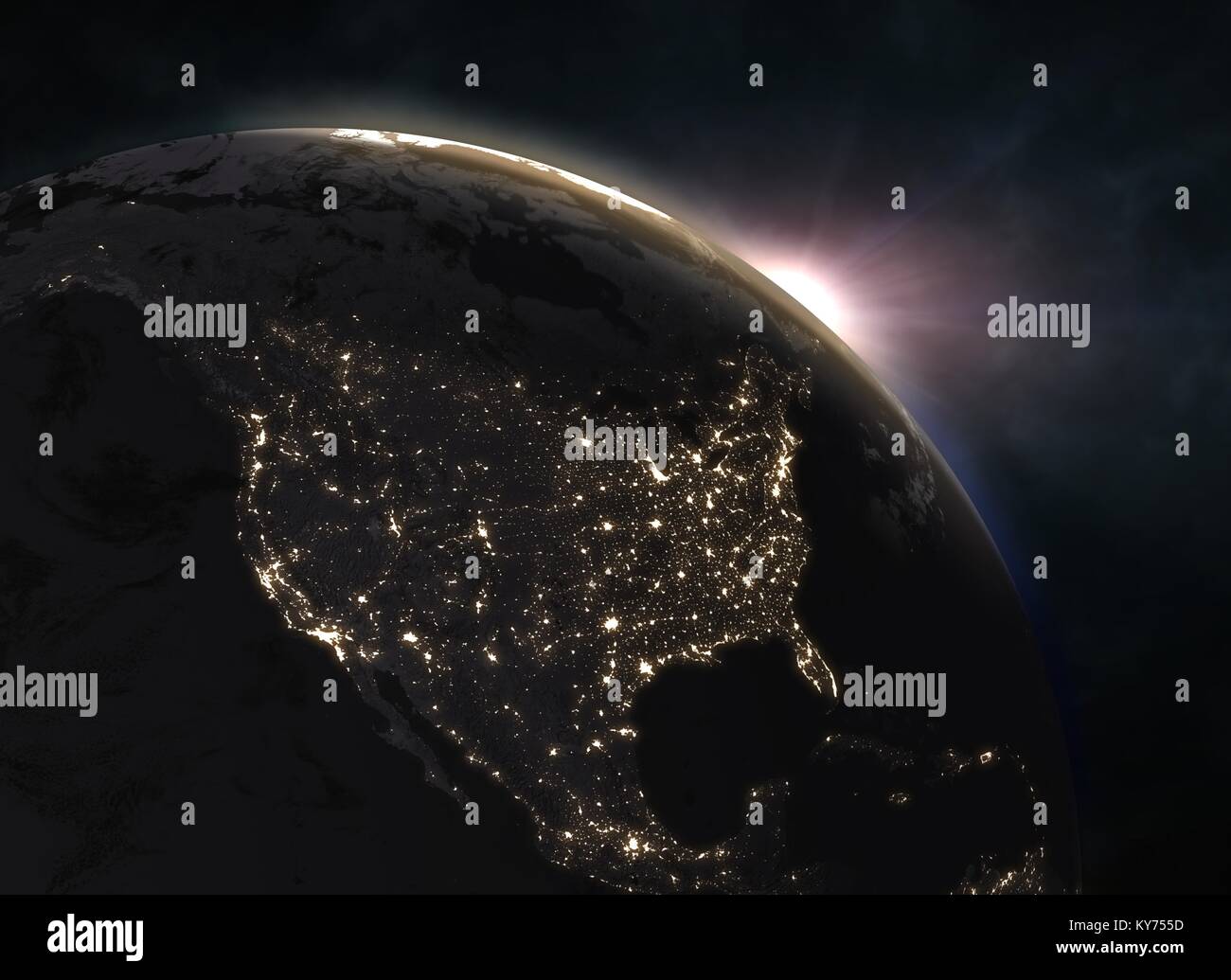 Planet Earth with sunset - North America Stock Photo - Alamy