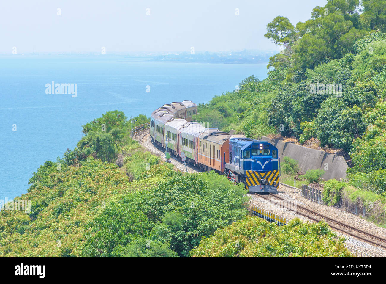 Train on the railway in Taiwan Stock Photo