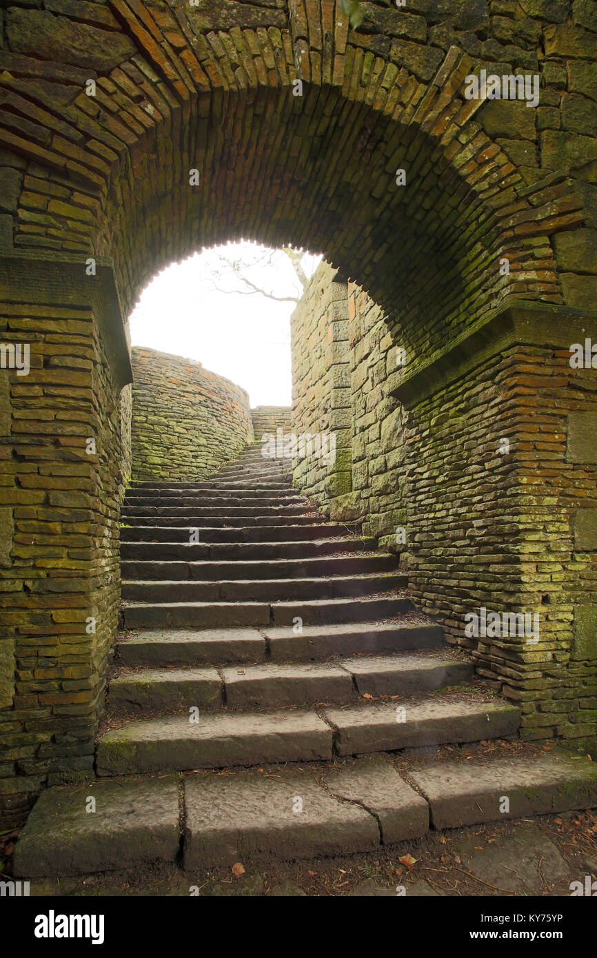 The Terraced Gardens at Rivington, previously part of the estate of Lord Leverhulme. Steps and various architectural features. Stock Photo