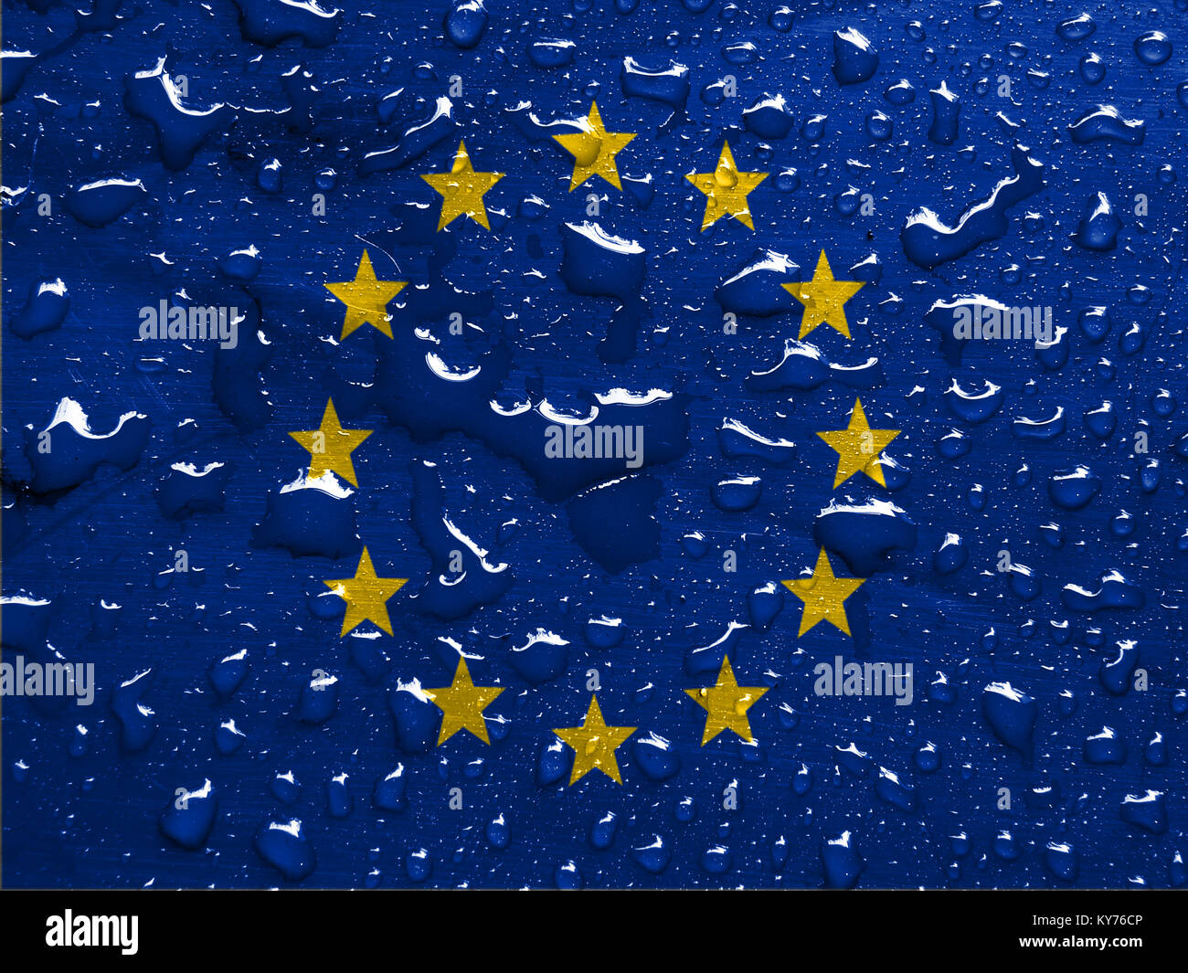flag of EU with rain drops Stock Photo