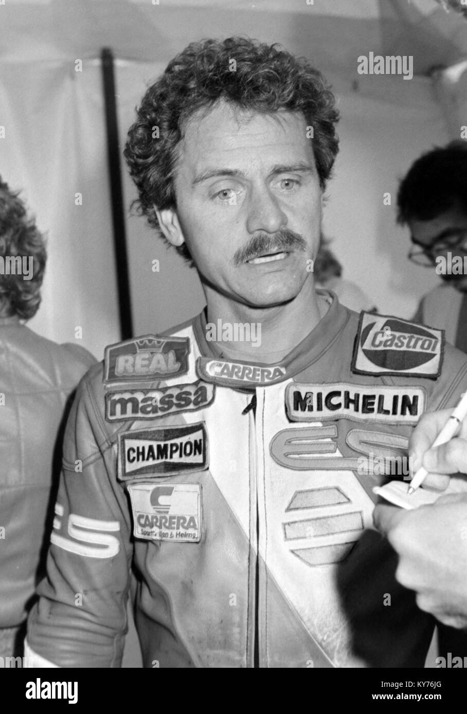 Manfred Herweh at the 1985 British motorcycle Grand Prix Moto GP. Stock Photo