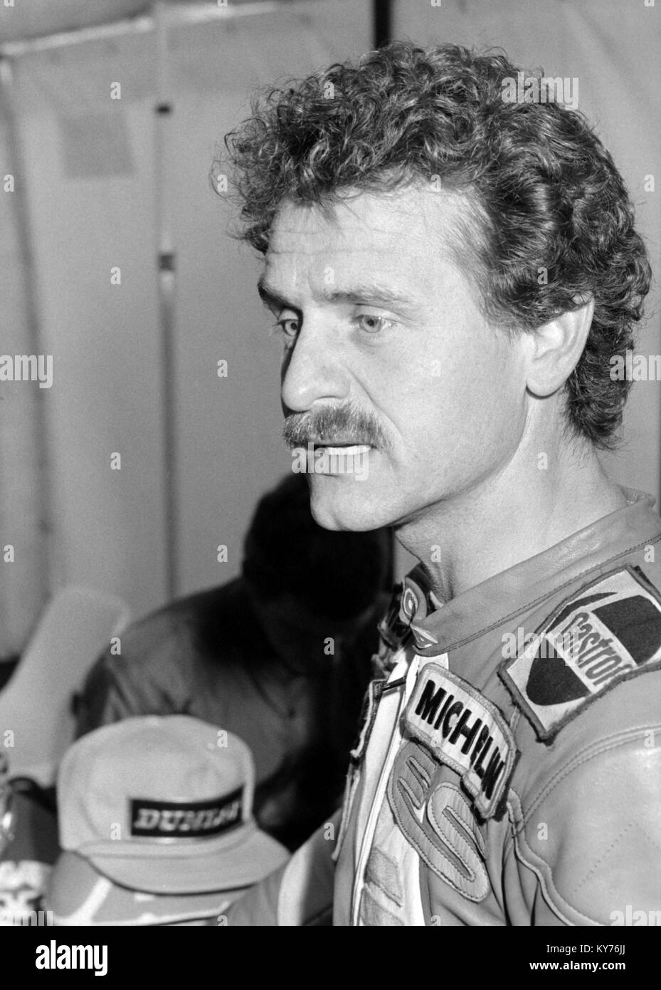 Manfred Herweh at the 1985 British motorcycle Grand Prix Moto GP. Stock Photo