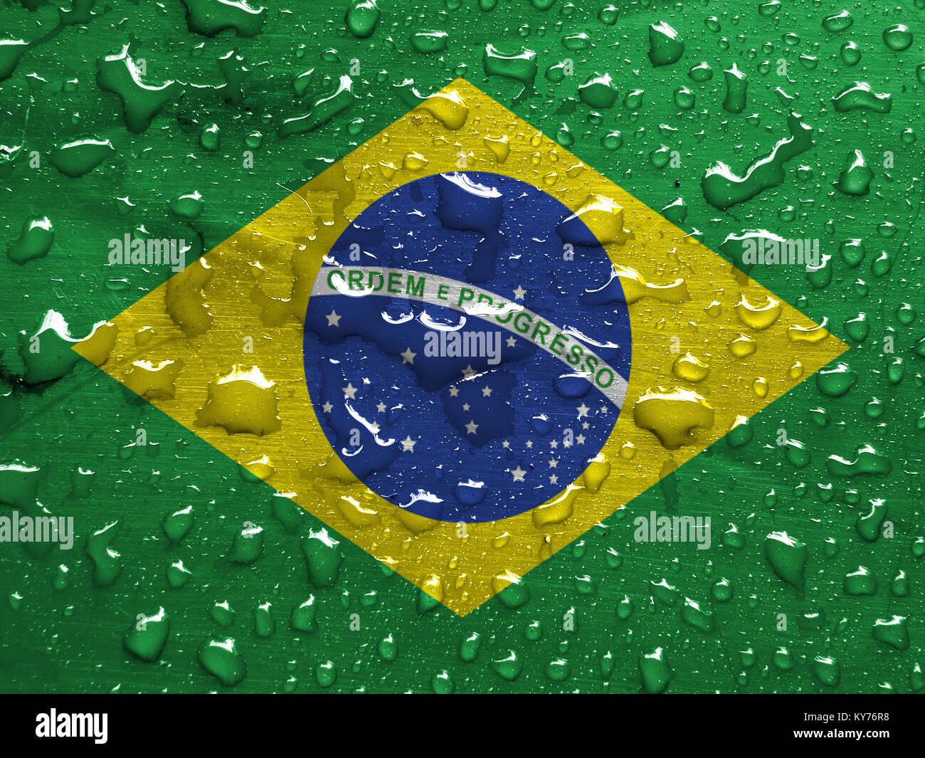 flag of Brazil with rain drops Stock Photo