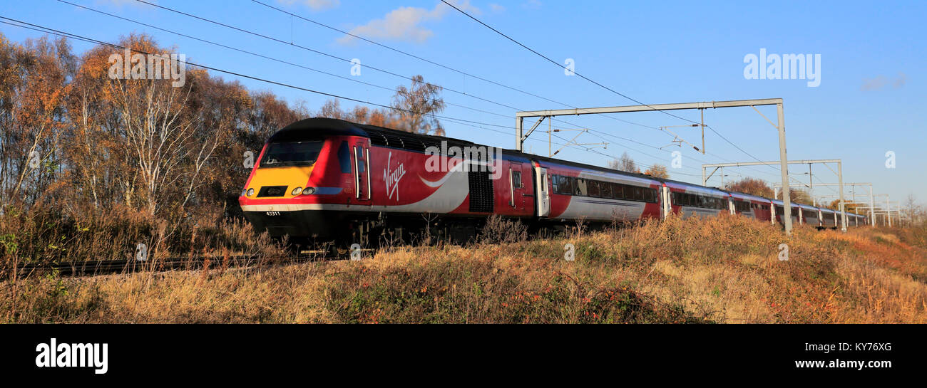 43311 Virgin Trains, East Coast Main Line Railway, Peterborough, Cambridgeshire, England, UK Stock Photo