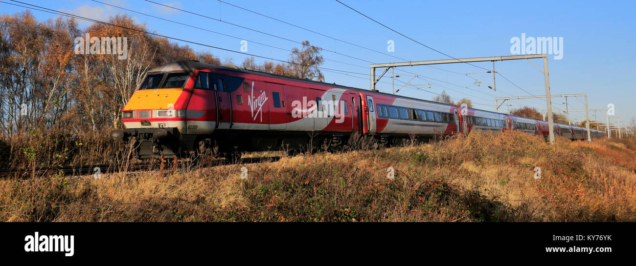 82203 Virgin Trains, East Coast Main Line Railway, Peterborough, Cambridgeshire, England, UK Stock Photo