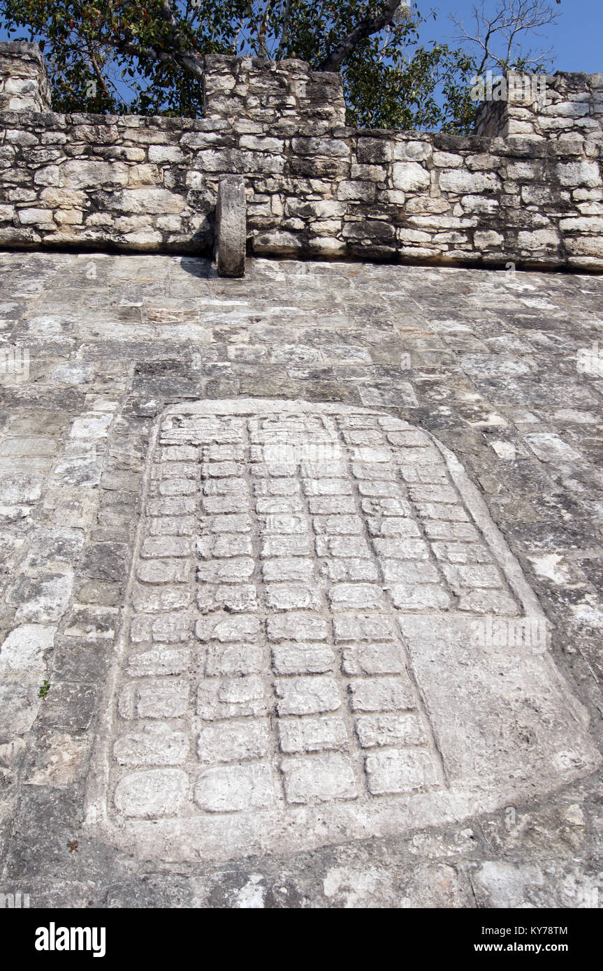Wall and mayan letters in Coba ruins, Mexico Stock Photo