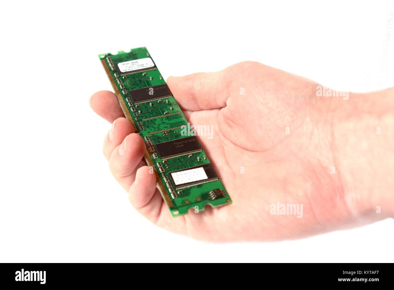 CPU ram Random Access Memory DDR2 for personal computer in hand isolated Stock Photo
