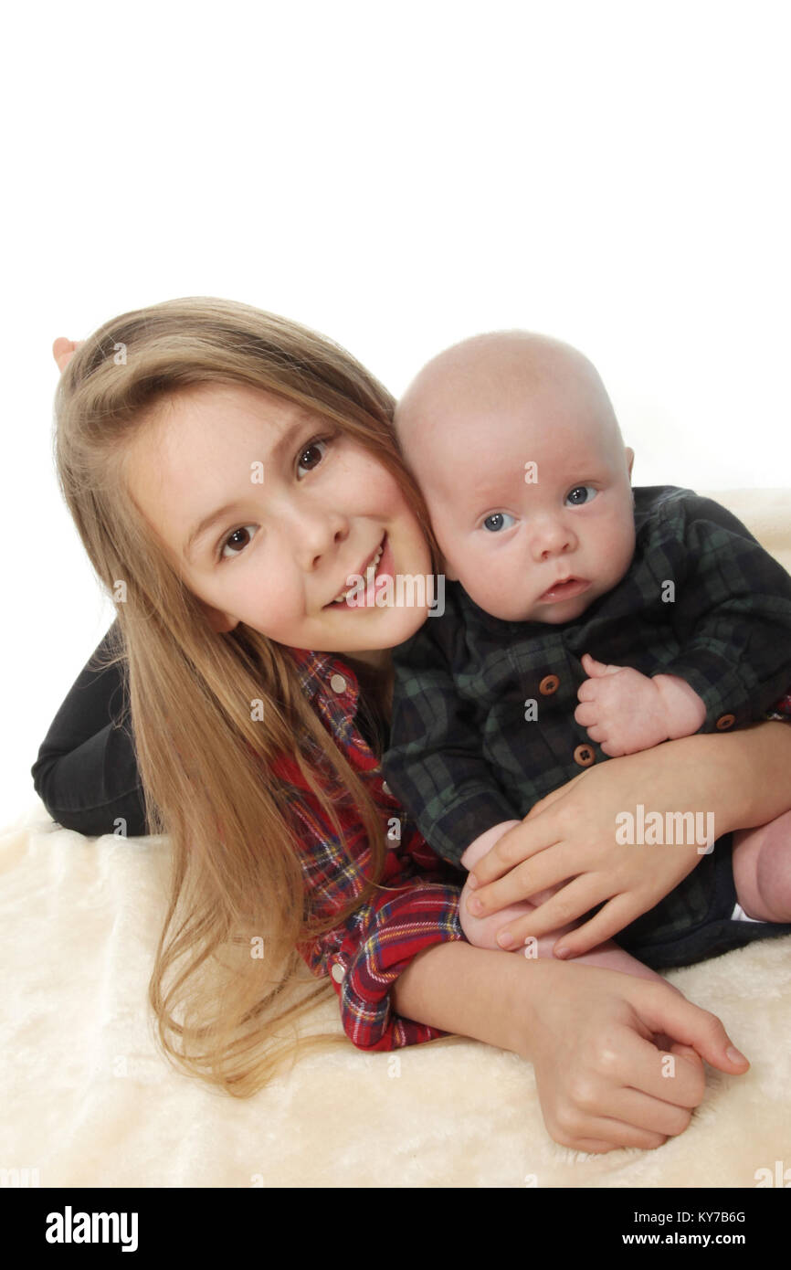 little brother big sister together, loving family Stock Photo