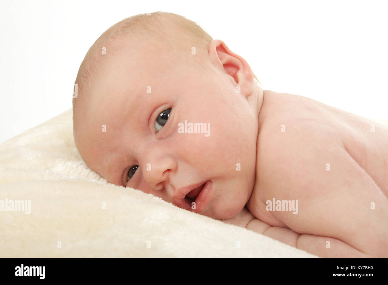 3 week old baby girl relaxing on blanket Stock Photo Alamy