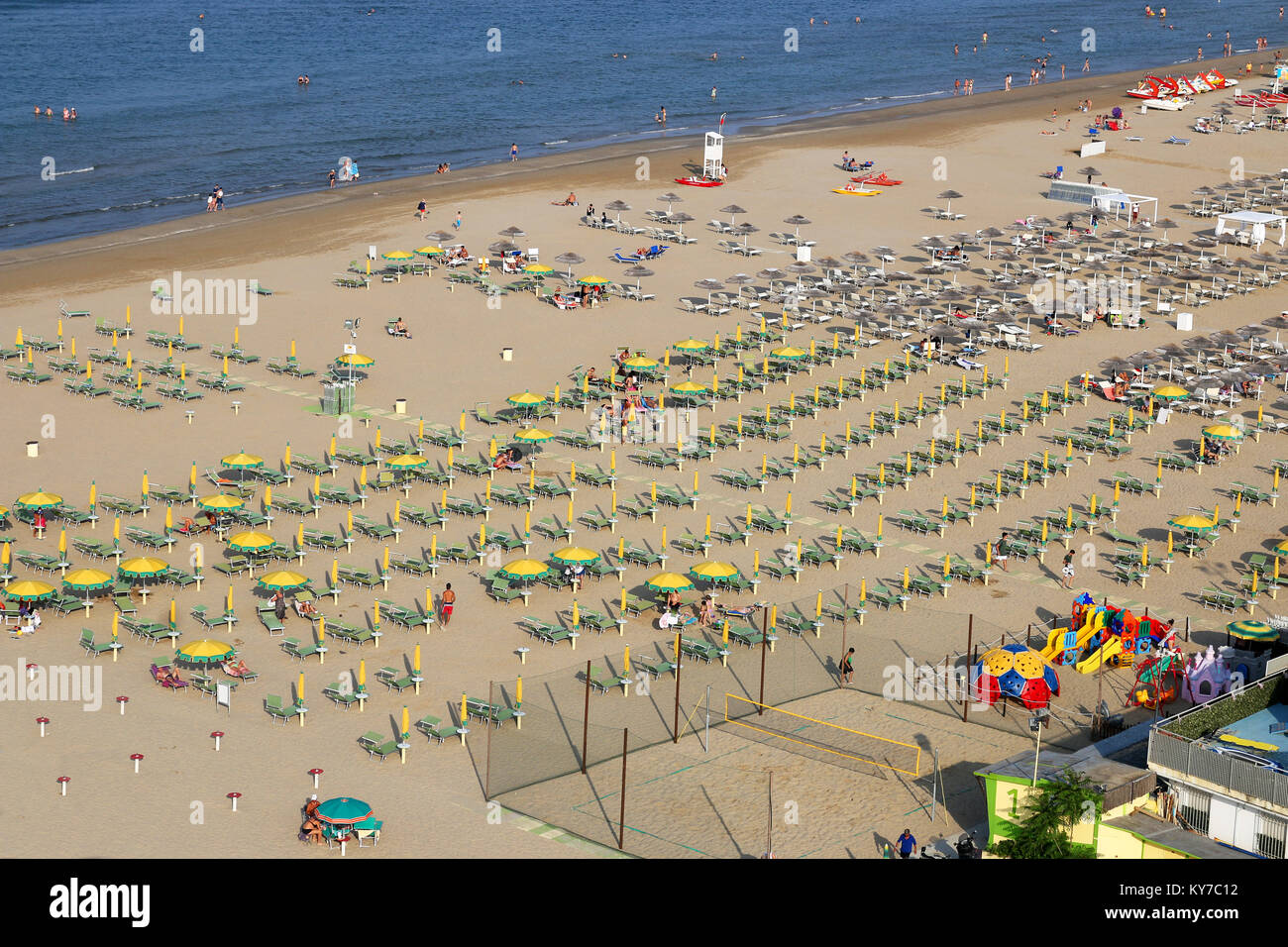 Rimini beach aerial view Italy summer season Stock Photo - Alamy