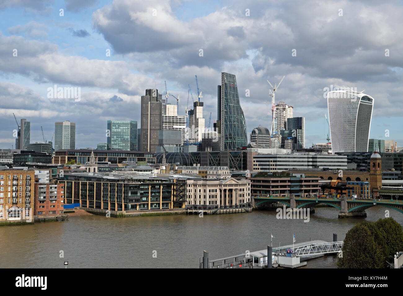 City of London skyline cityscape view of the financial district on a cloudy day with cranes and skyscrapers in 2017 London England UK  KATHY DEWITT Stock Photo
