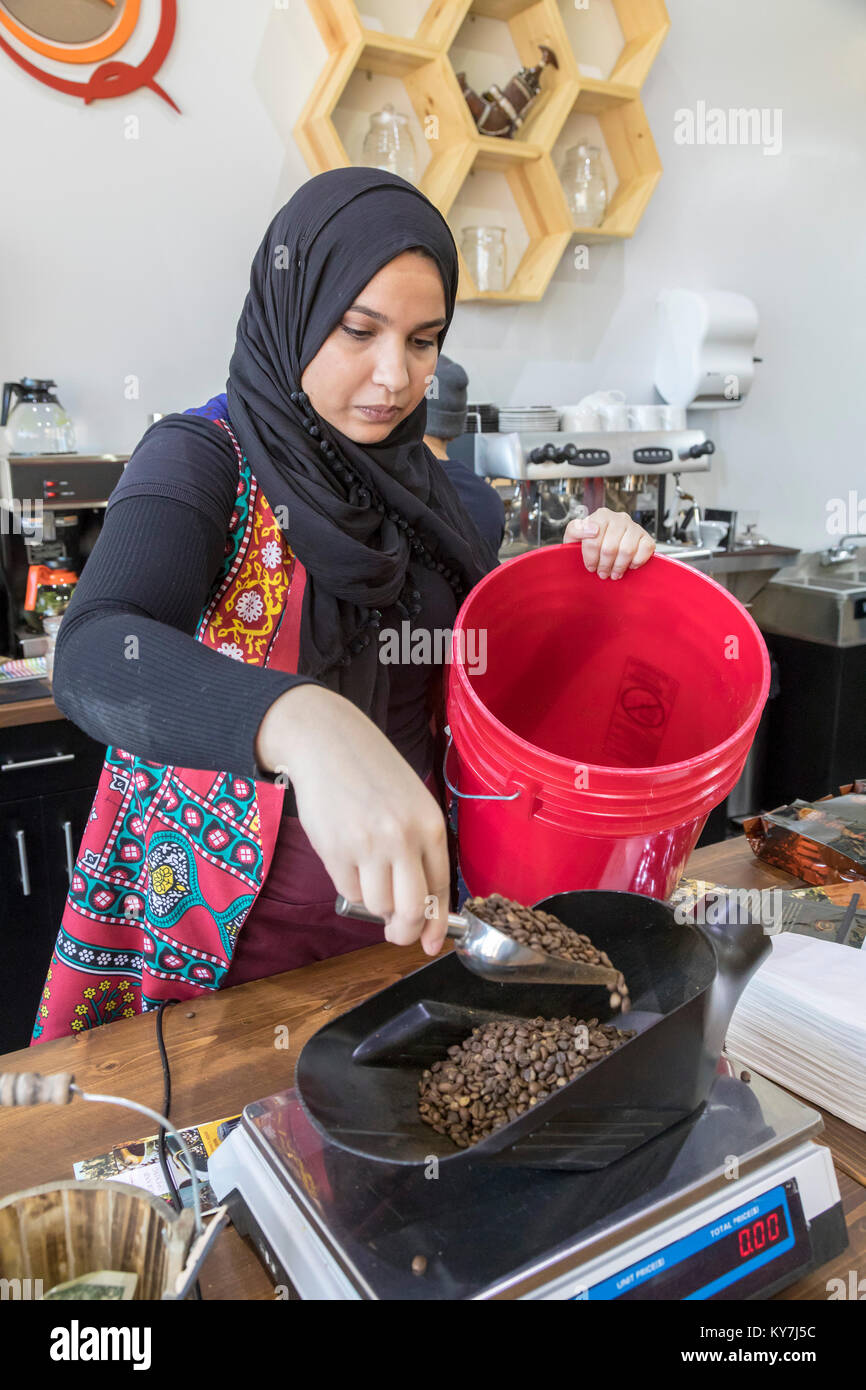 Dearborn, Michigan - A coffee shop called Qahwah House, which imports and serves coffee exclusively from Yemen. Coffee is said to have originated in Y Stock Photo