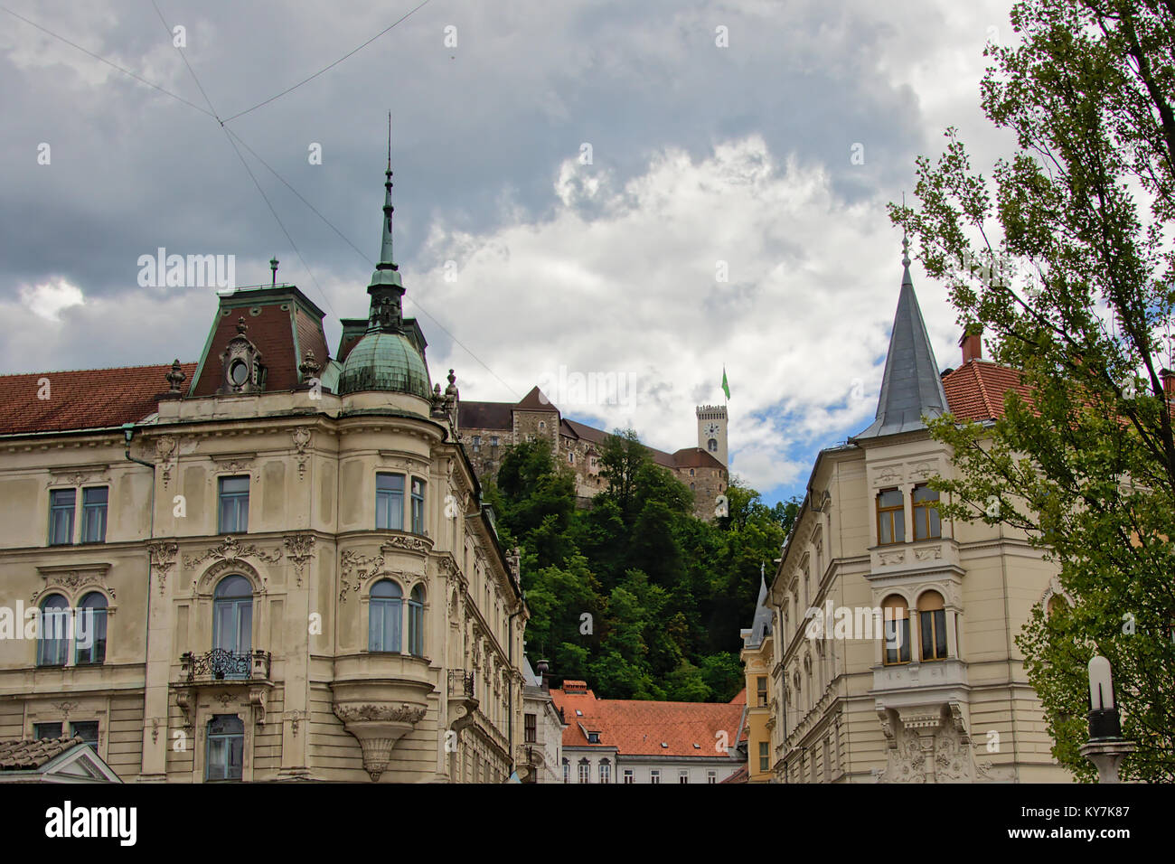 Renaissance revival apartment buildings, with medieval castle behind in ...