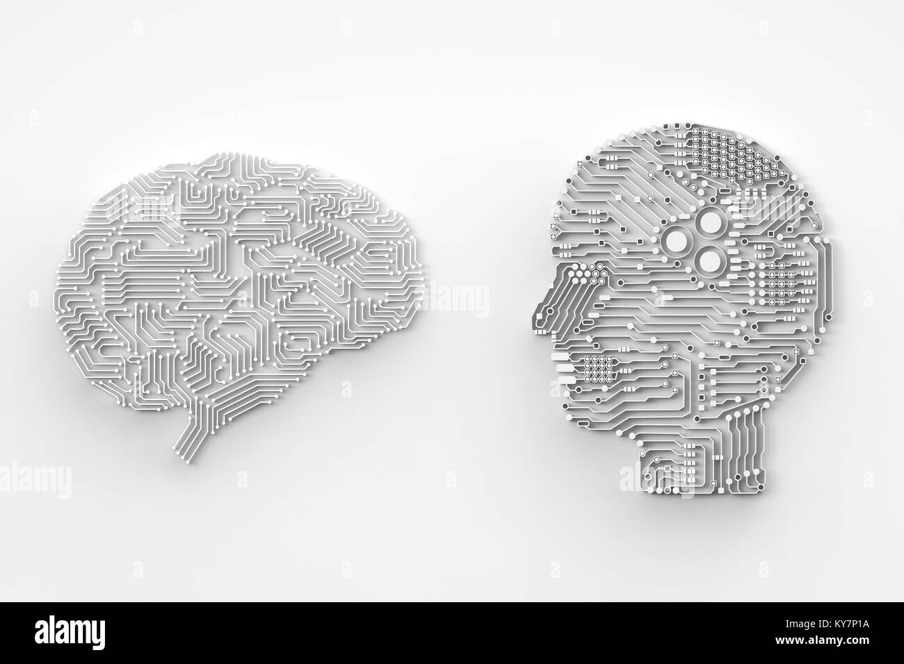 3d rendering artificial intelligence brain or circuit board in head shape side view Stock Photo