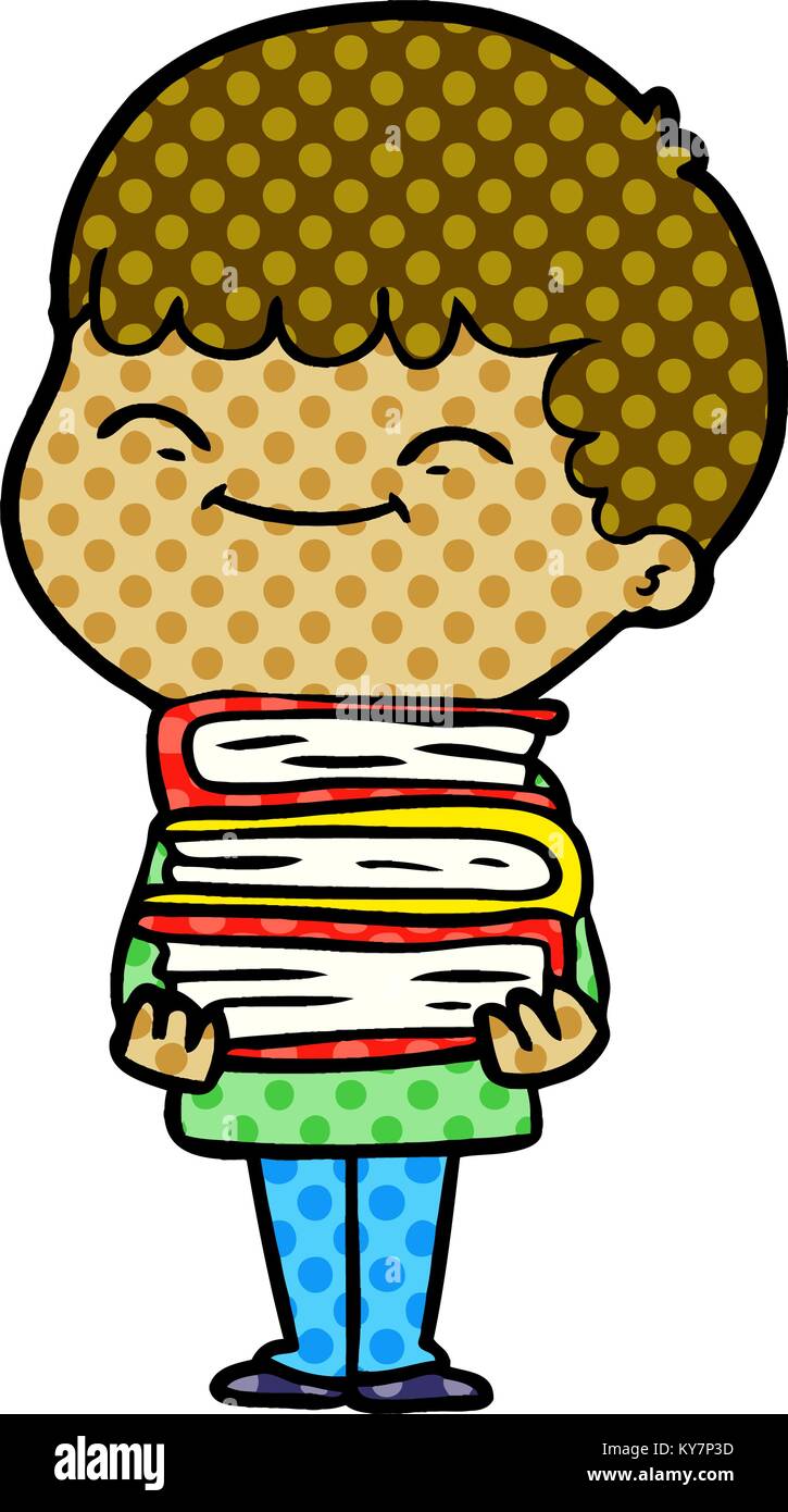 cartoon happy boy with books Stock Vector Image & Art - Alamy