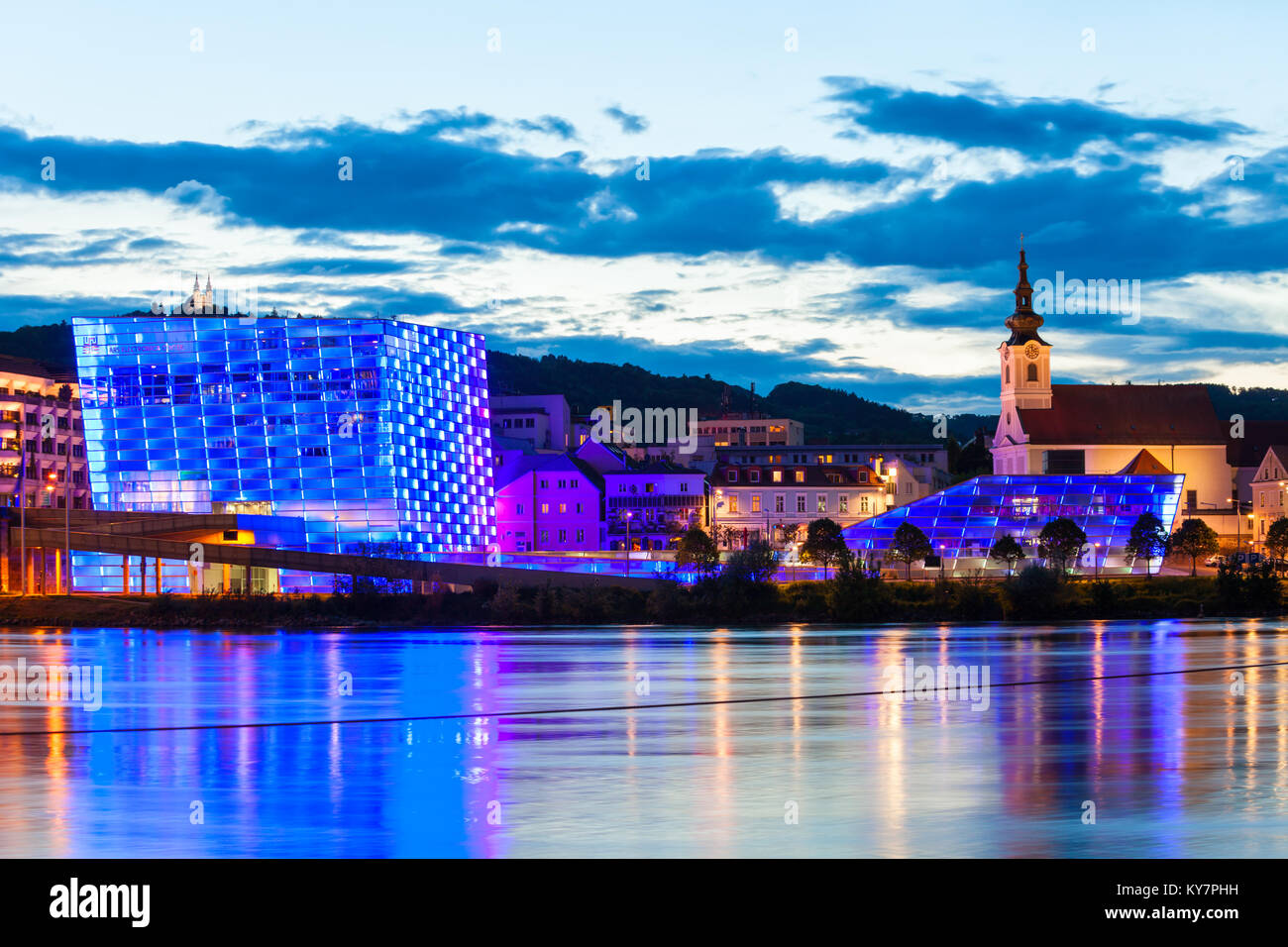 LINZ, AUSTRIA - MAY 14, 2017: The Ars Electronica Center or AEC is a center for electronic arts run by Ars Electronica located in Linz, Austria. Stock Photo