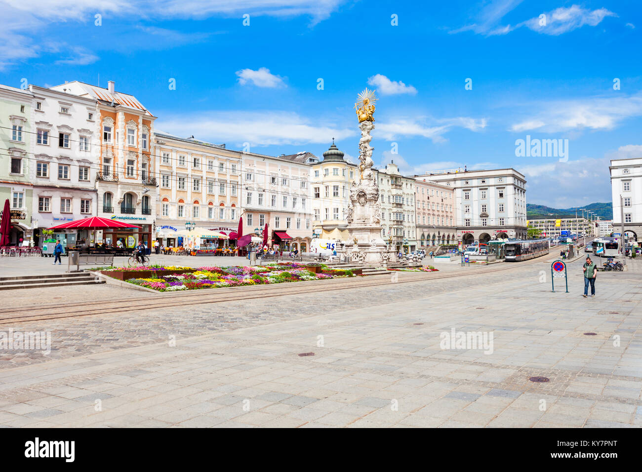 LINZ, AUSTRIA - MAY 15, 2017: Holy Trinity column on the Hauptplatz or ...