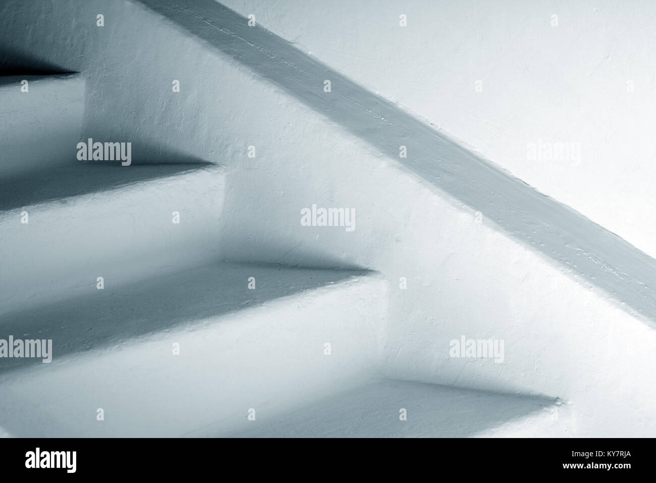Closeup of white staircase to basement storey with copy space Stock Photo