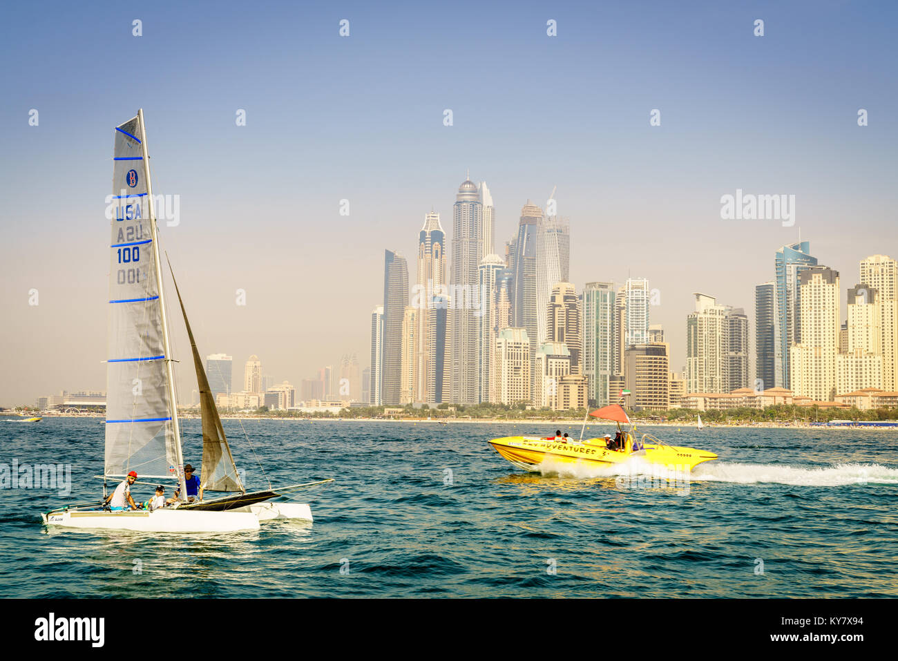 Dubai, UAE, March 31, 2017 water sport activities near Dubai Marina