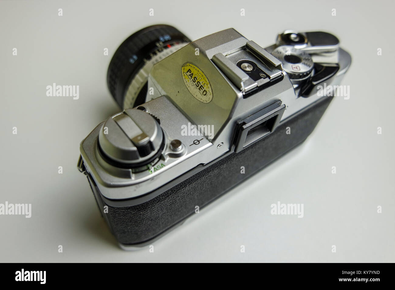 Vintage 35mm Film Camera With Passed Sticker Stock Photo Alamy