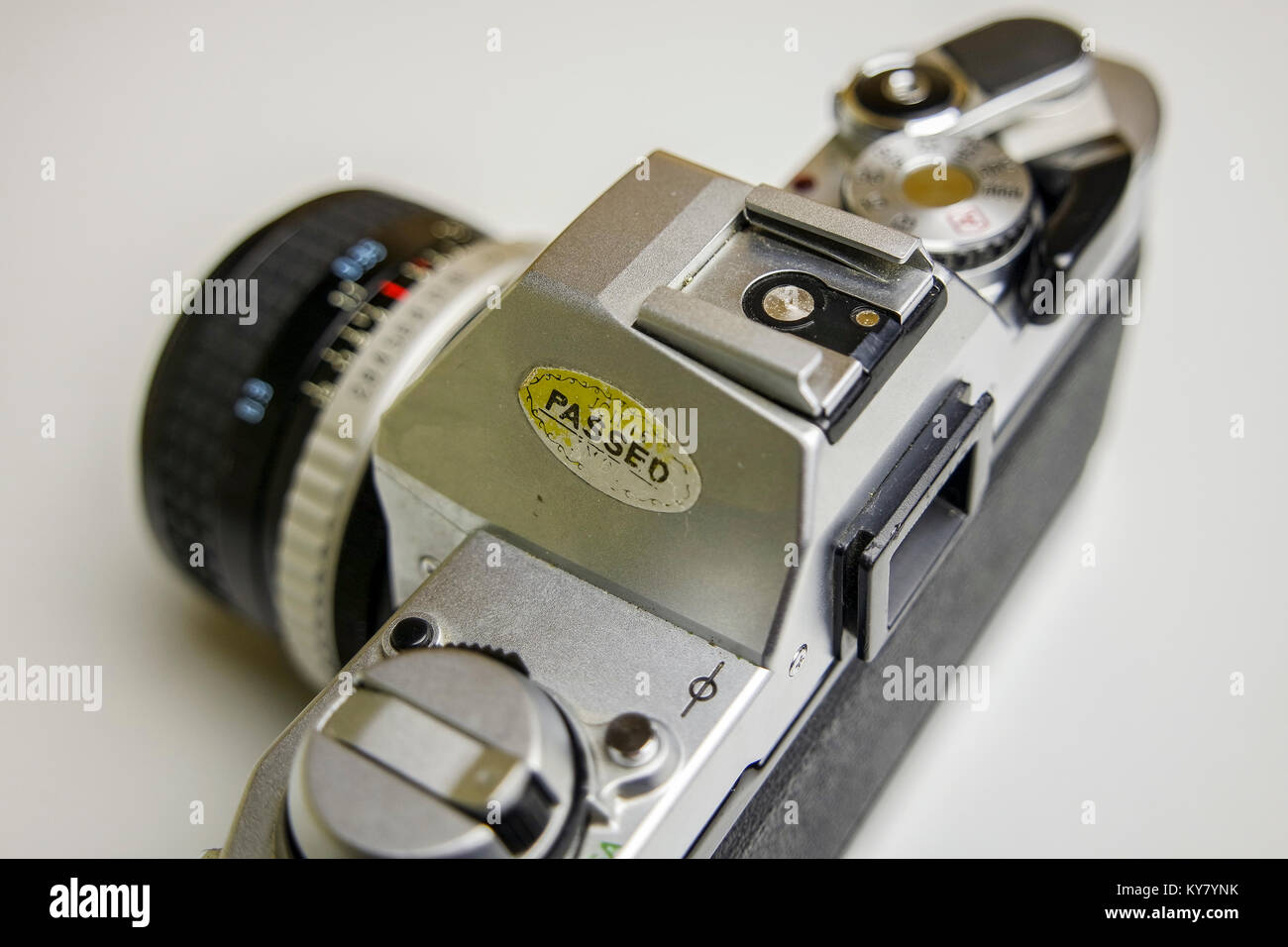 Vintage 35mm Film Camera With Passed Sticker Stock Photo Alamy