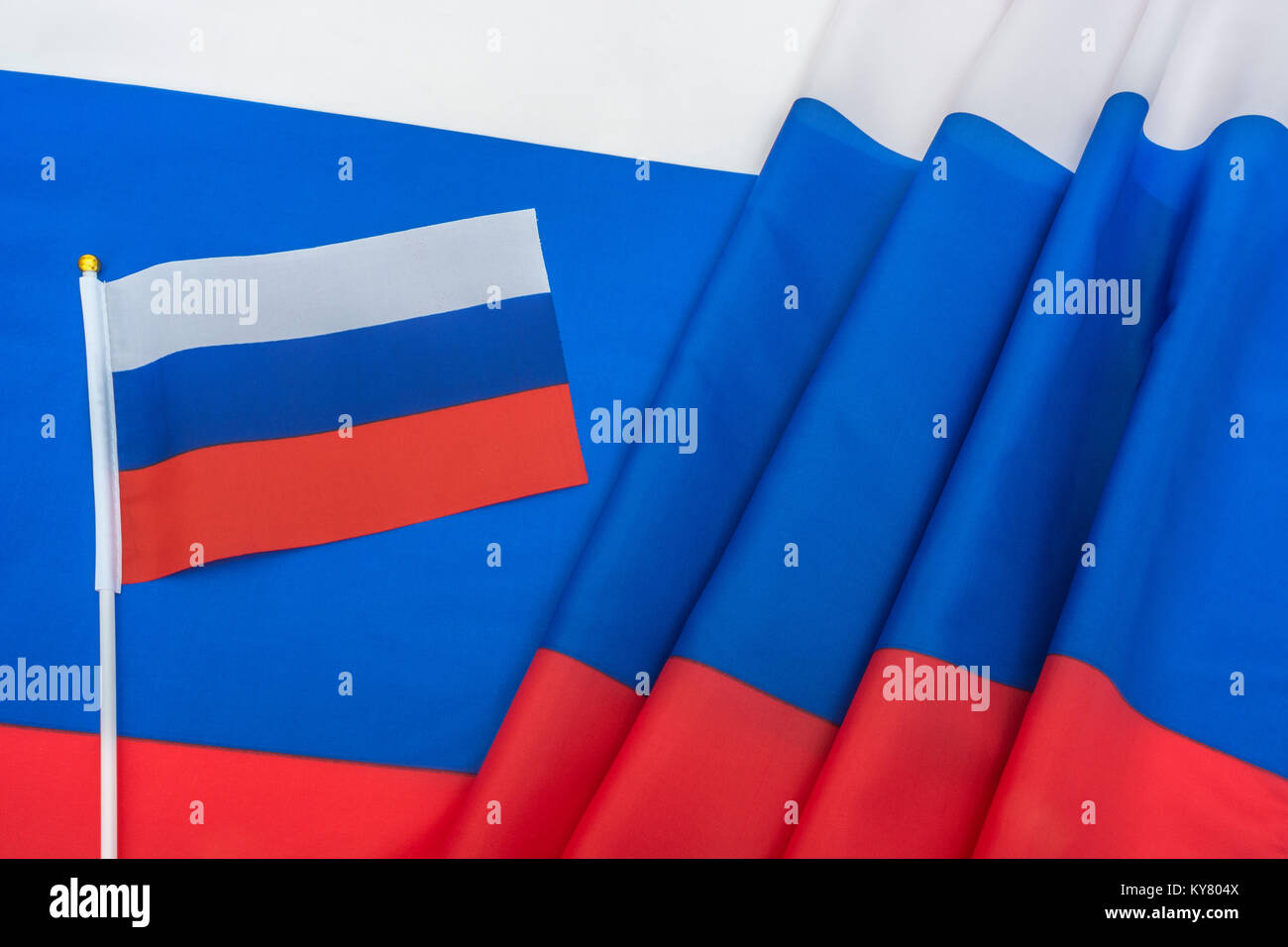 Large Ruffled Russian Federation flag. Stock Photo