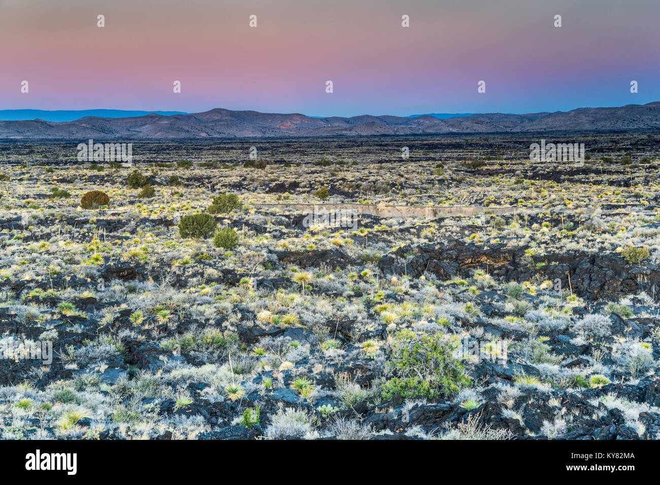 Carrizozo Malpais lava flow at sunrise, Valley of Fires Recreation Area in Tularosa Basin near Carrizozo, New Mexico, USA Stock Photo