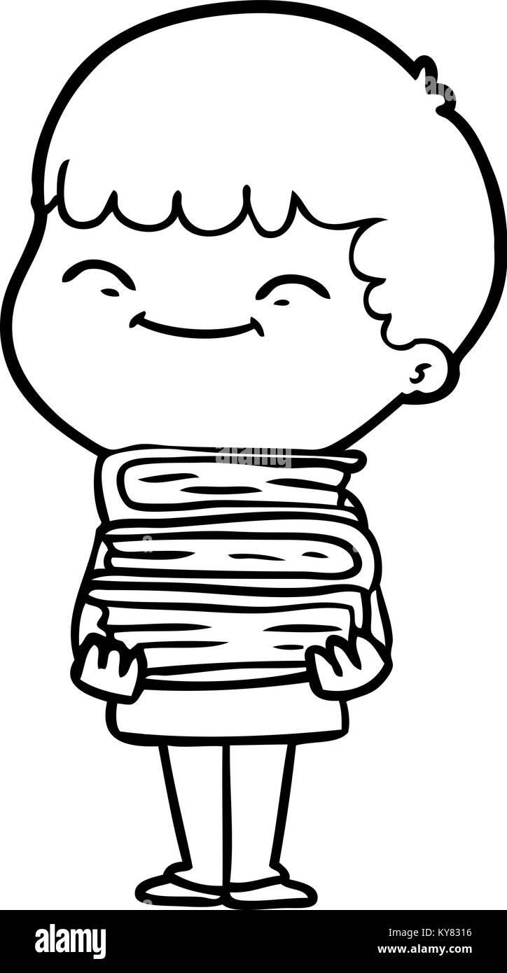 cartoon happy boy with books Stock Vector Image & Art - Alamy