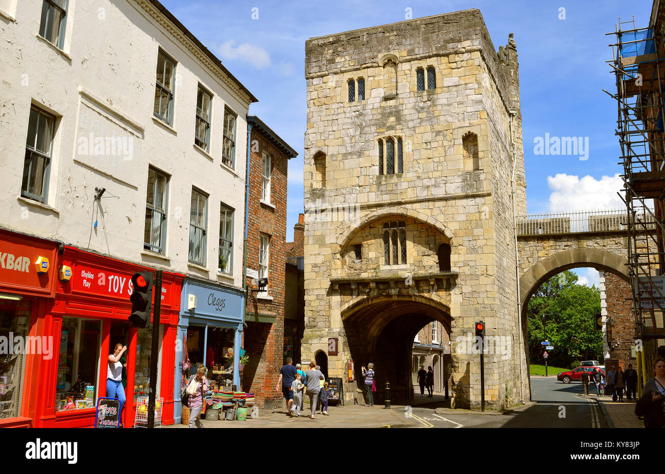 Monk Bar four-storey gatehouse is the tallest of the four bars on the surrounding City wall of York Stock Photo
