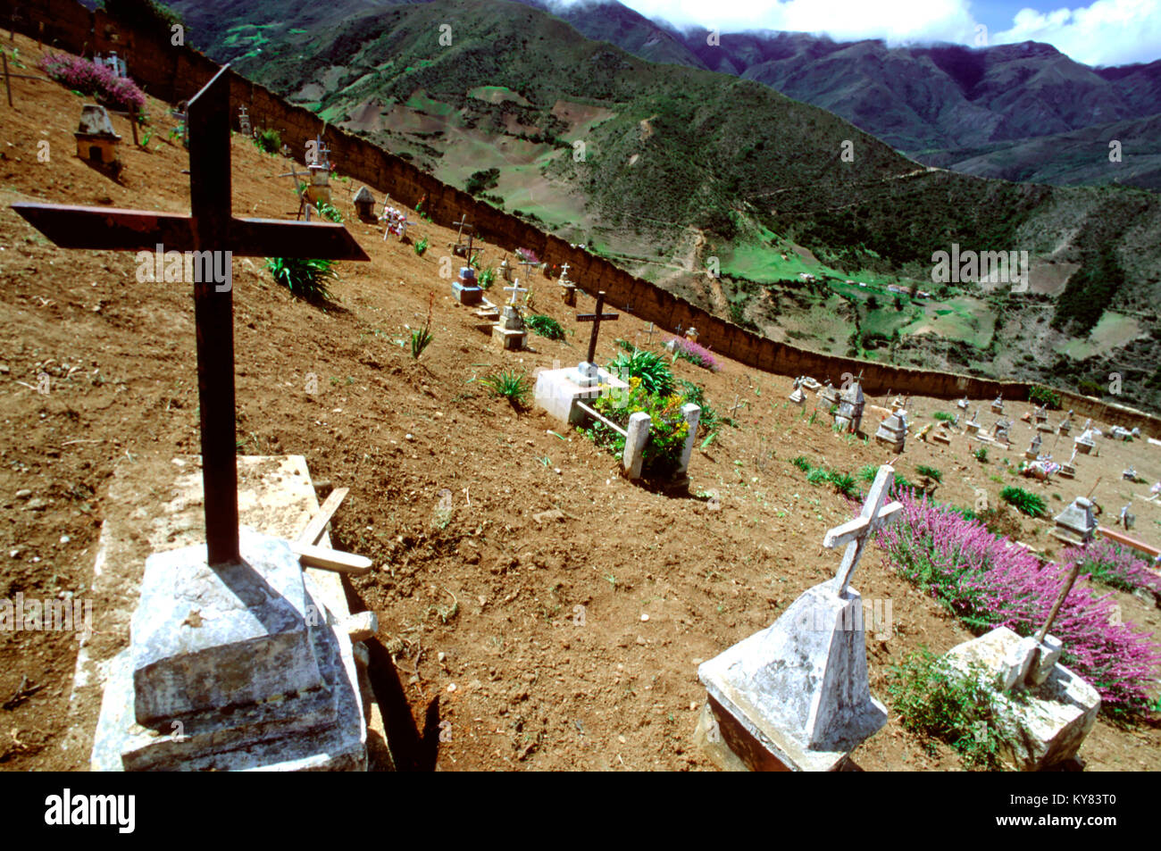 Cemetery of Los Nevados village in andean cordillera Merida state ...