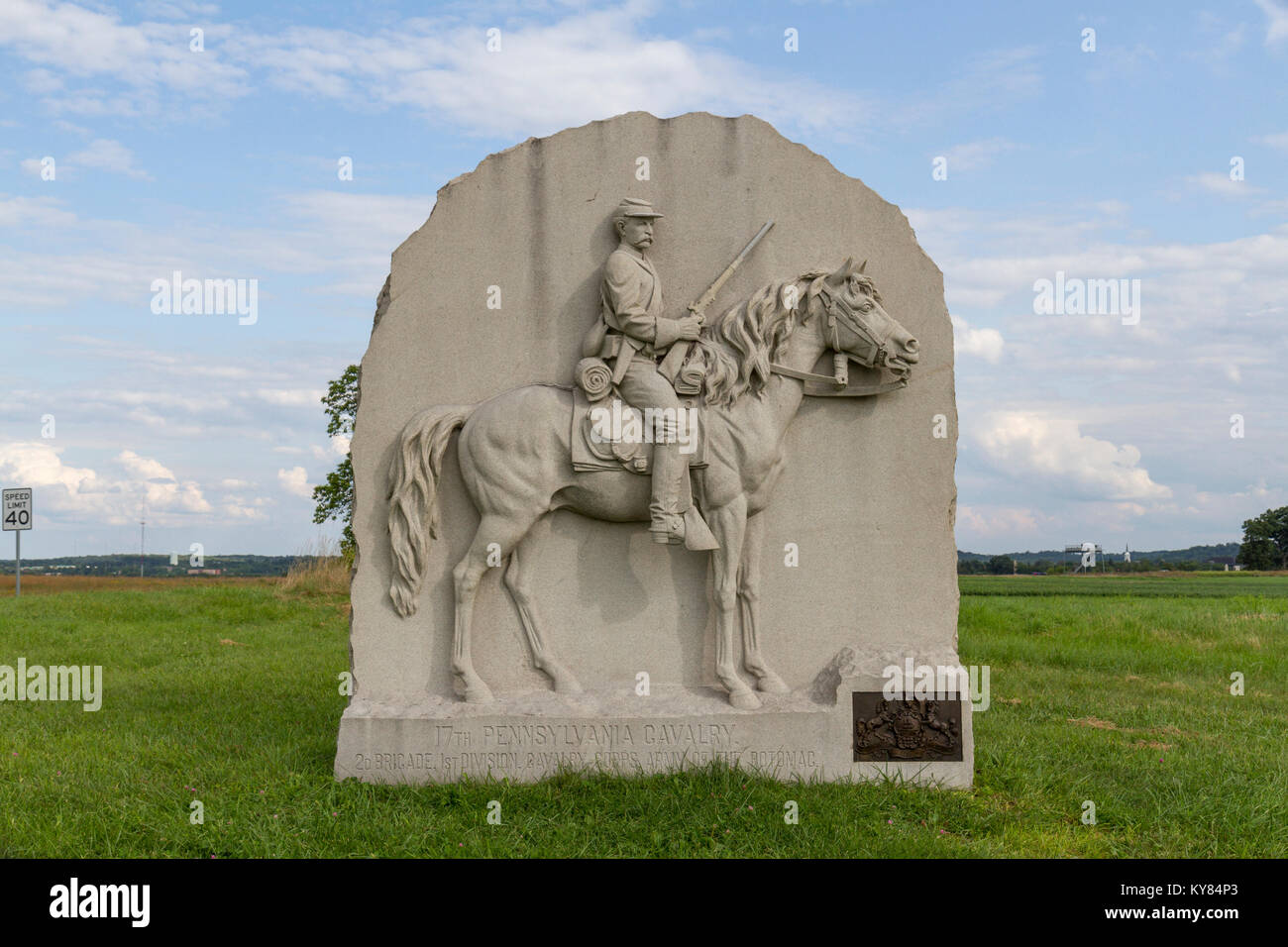 The 17th Pennsylvania Cavalry Memorial, Gettysburg National Military Park, Pennsylvania, United States. Stock Photo