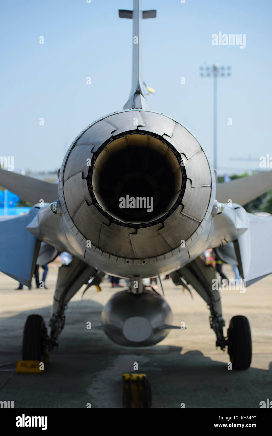 Jet engine turbines of military plane fighter Stock Photo