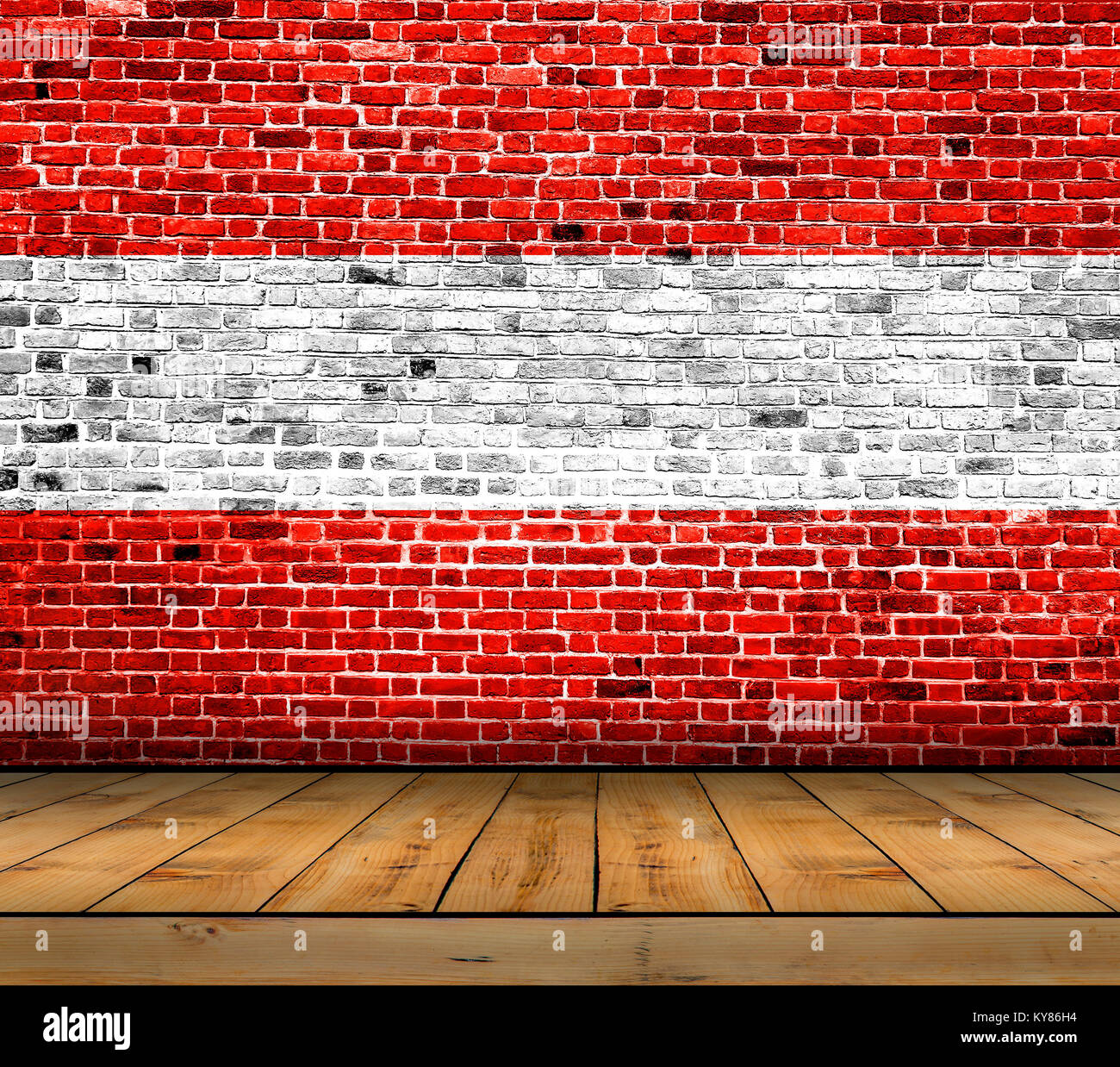 Austria flag painted on brick wall with wooden floor Stock Photo - Alamy