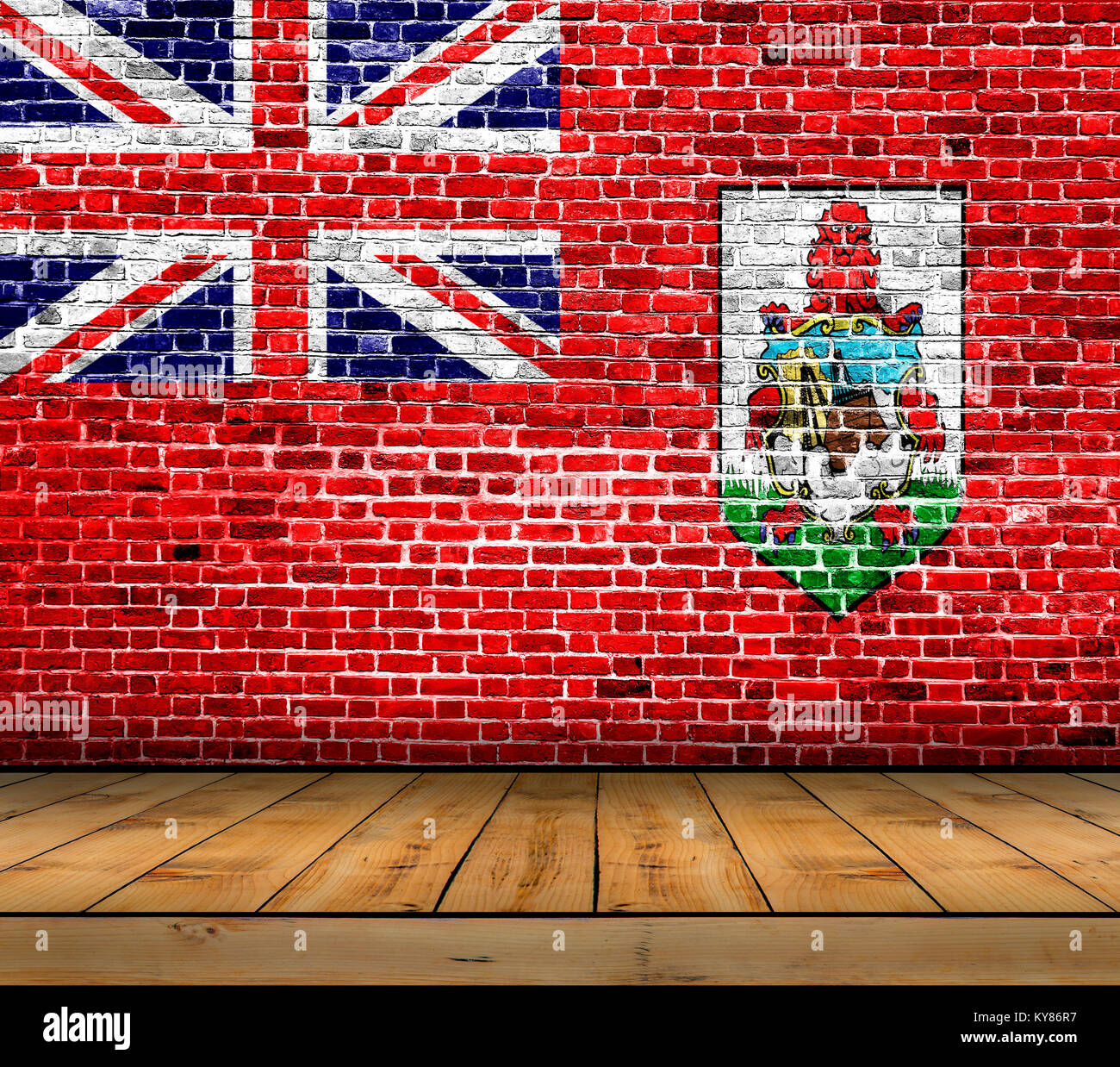 Bermuda flag painted on brick wall with wooden floor Stock Photo - Alamy