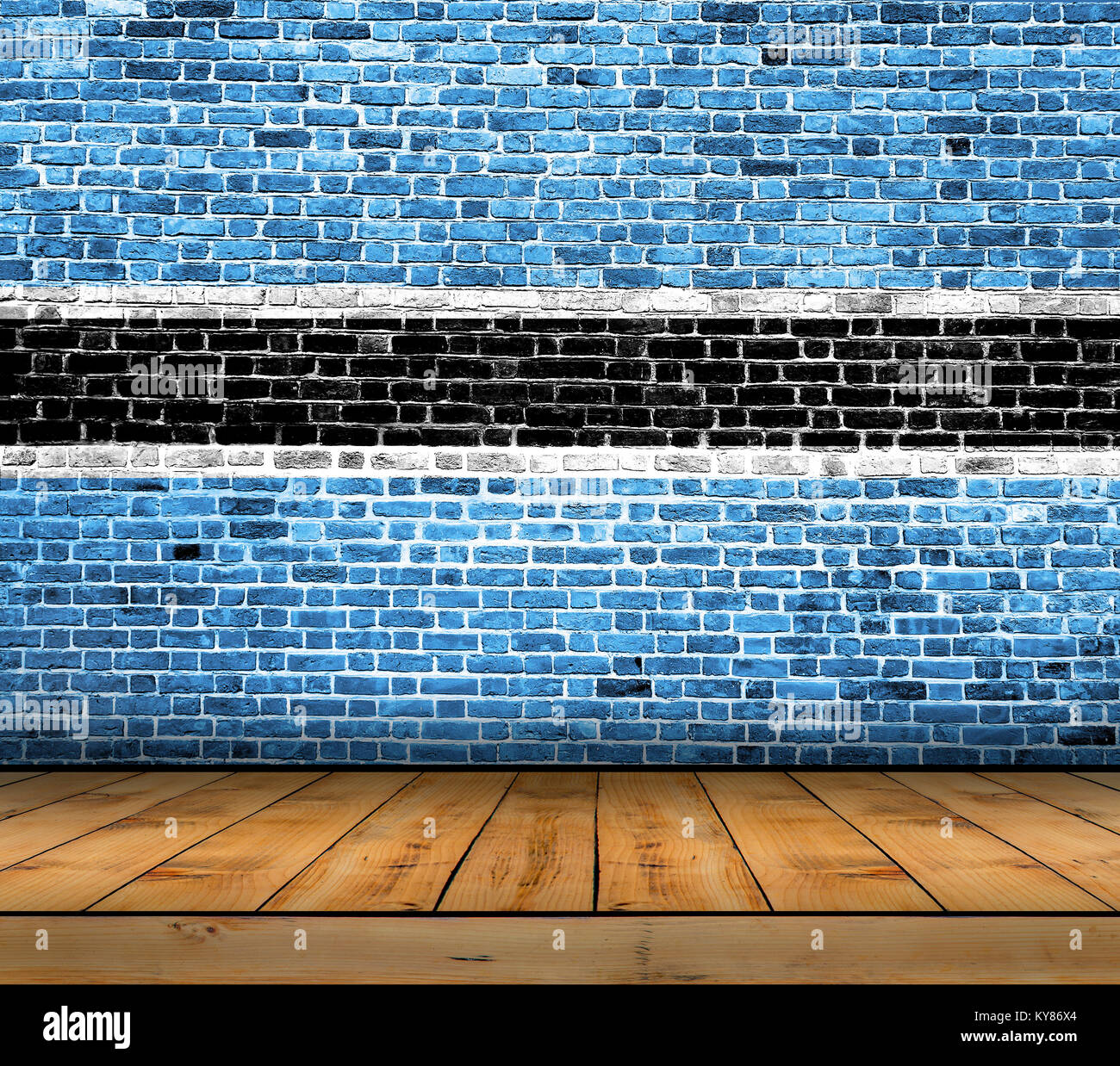 Botswana flag painted on brick wall with wooden floor Stock Photo - Alamy