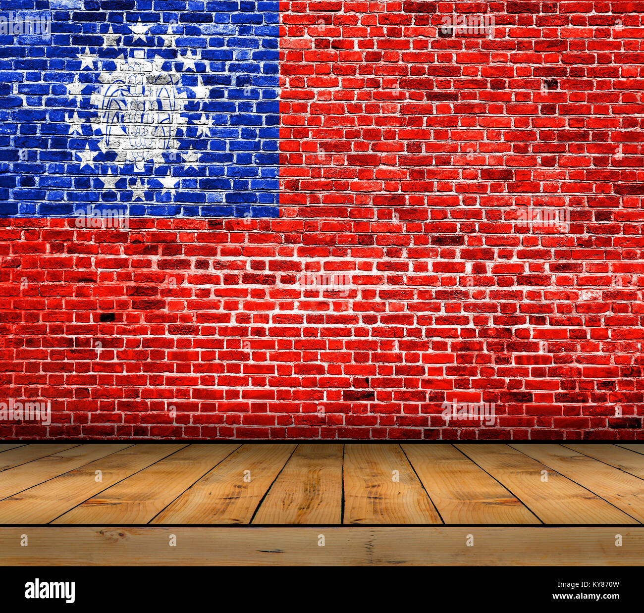 Burma flag painted on brick wall with wooden floor Stock Photo - Alamy
