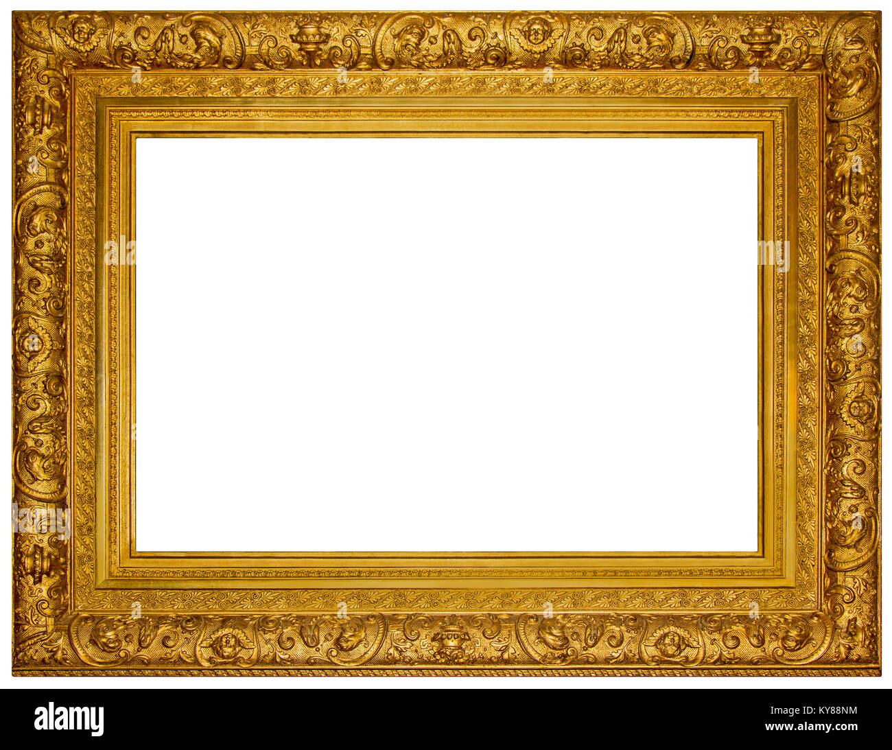 Vintage gilded wooden Frame Isolated with Clipping Path Stock Photo
