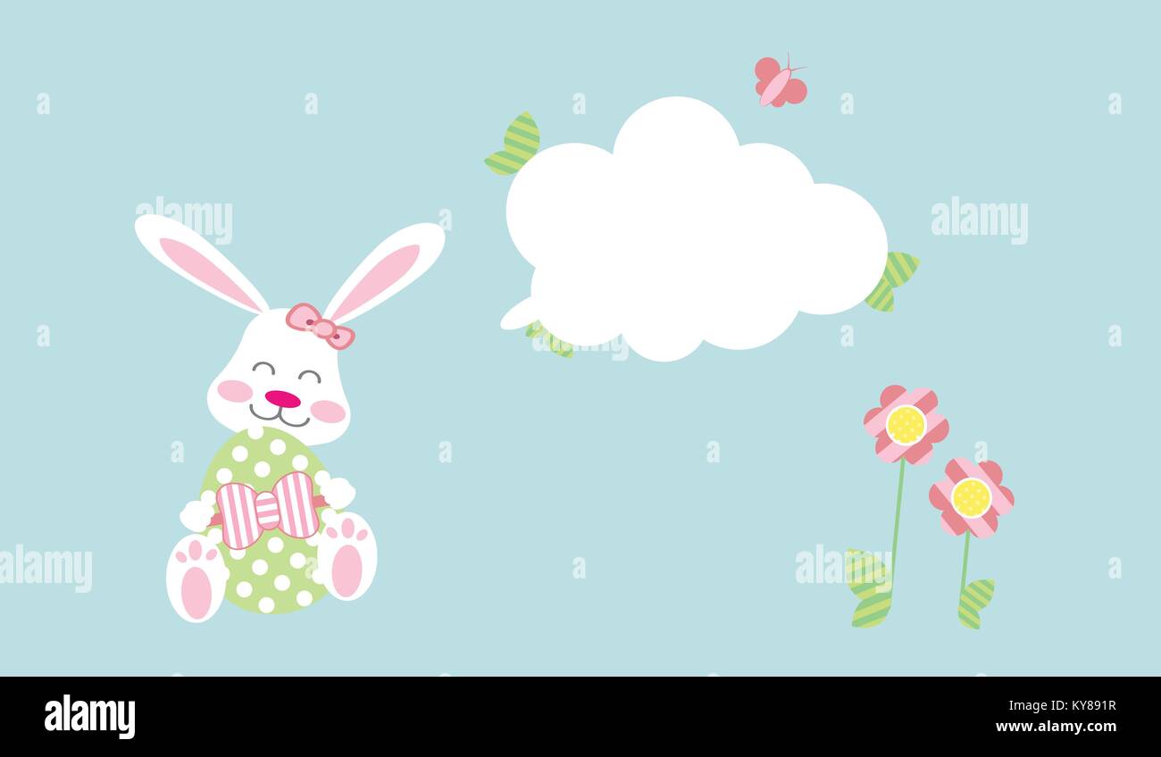 Easter Bunny girl with egg under message cloud Stock Vector