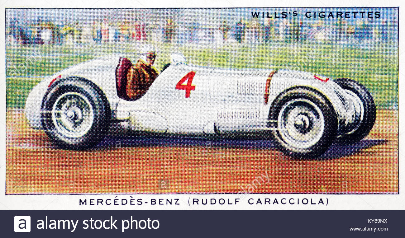 Rudolf Caracciola a European Champion German racing driver from the 1930s illustrated driving Mercedez-Benz Stock Photo