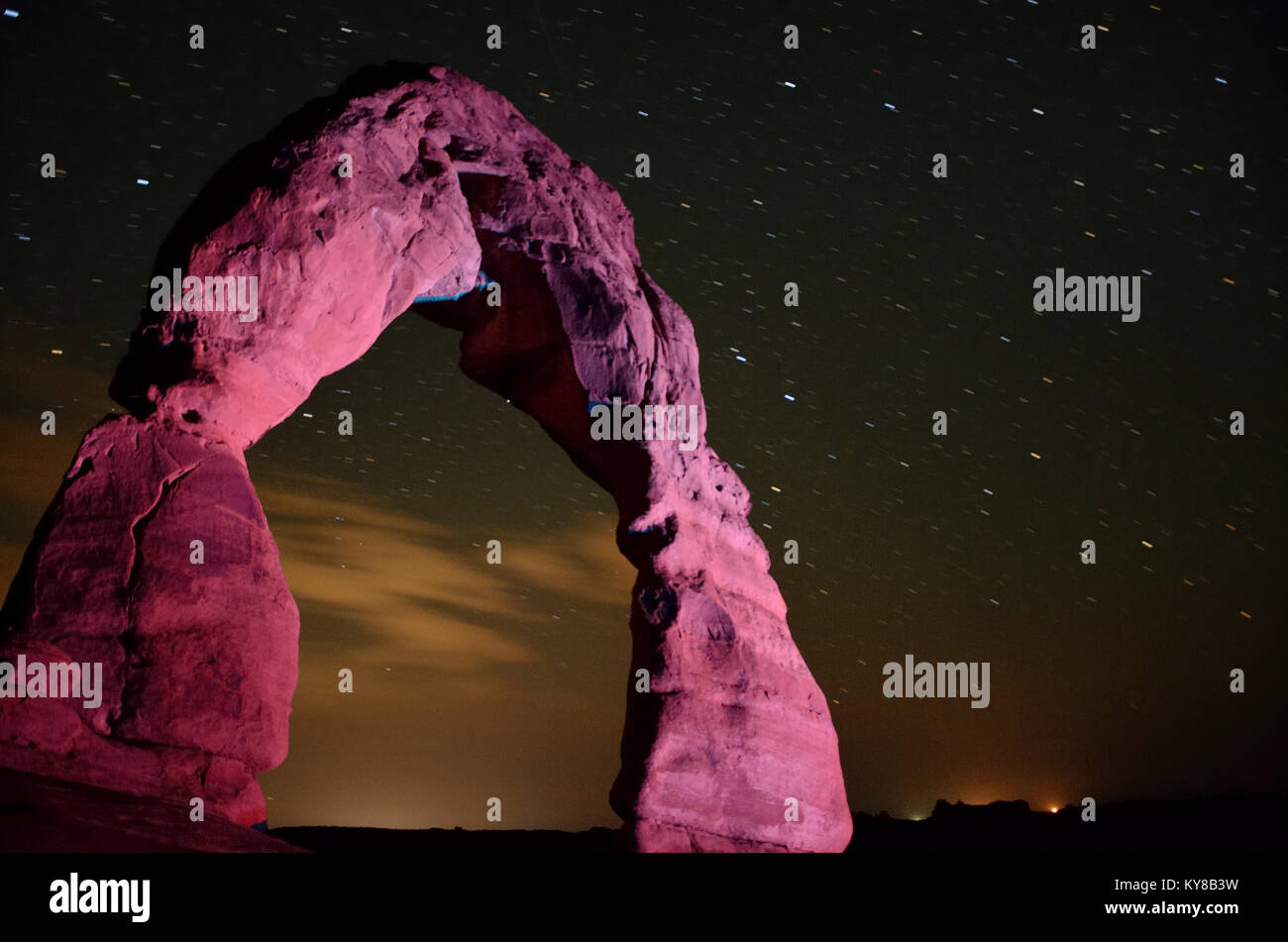 Pink light and Long exposure night photography of famous landmark