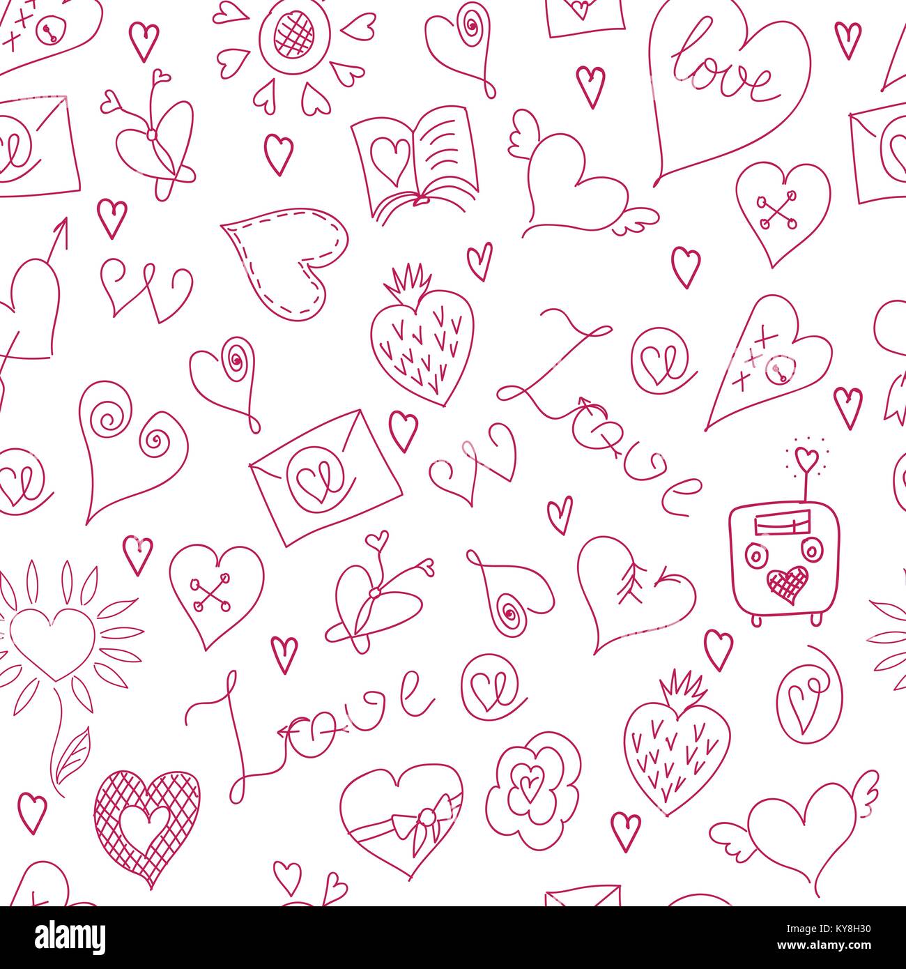 Valentines Day. Large icons set. Seamless pattern. Symbols of love ...