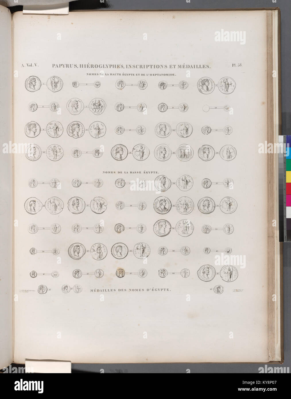 Papyrus, hiéroglyphes, inscriptions et médailles. Médailles des nomes d'Égypte (NYPL b14212718-1268226) Stock Photo
