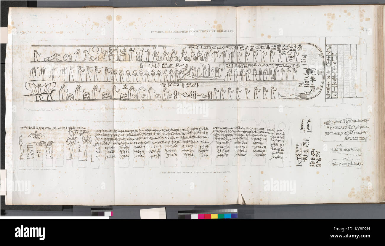 Papyrus, hiéroglyphes, inscriptions et médailles. 1.7. Manuscrits sur papyrus; 2-6. Fragmens de manuscrits (NYPL b14212718-1268212) Stock Photo