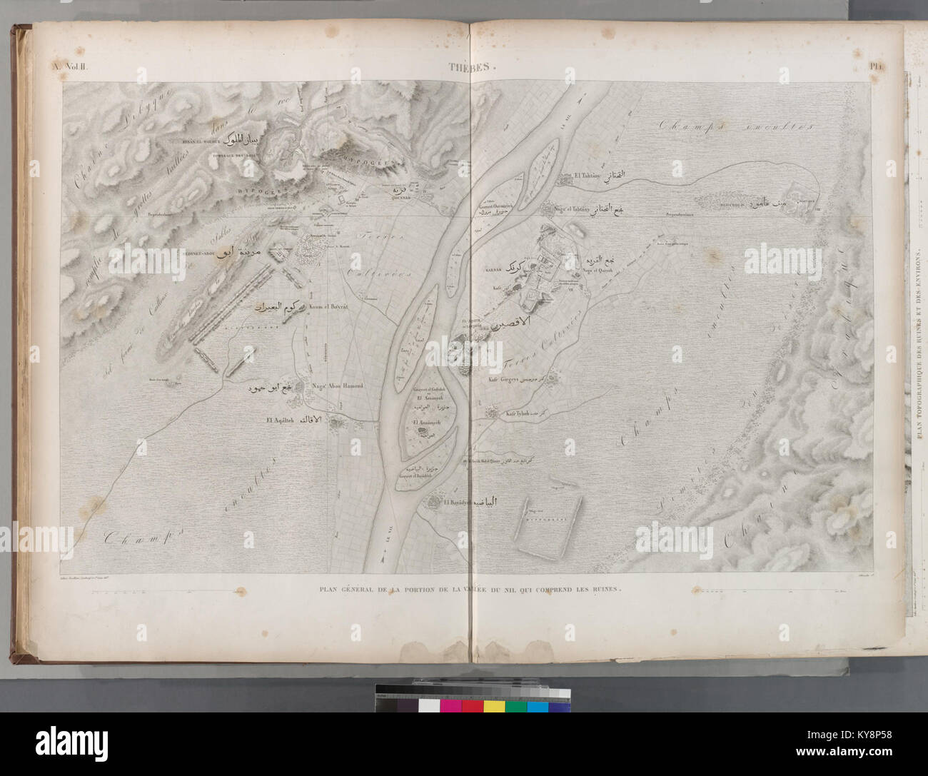 Map showing the general plan of Thebes, Egypt, featuring the Nile ...