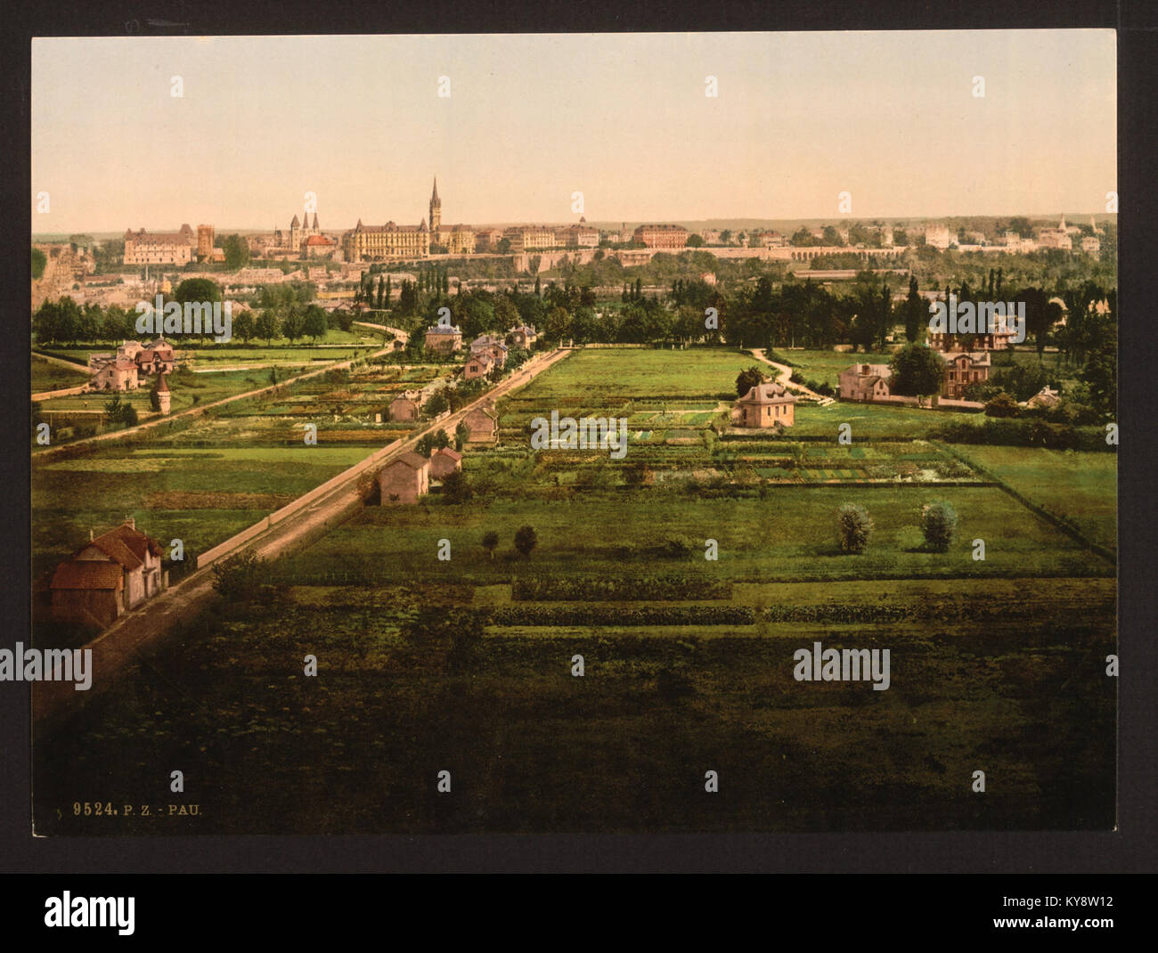 Photochrom A photochrom print from the late 19th century depicting Pau, a town in ...