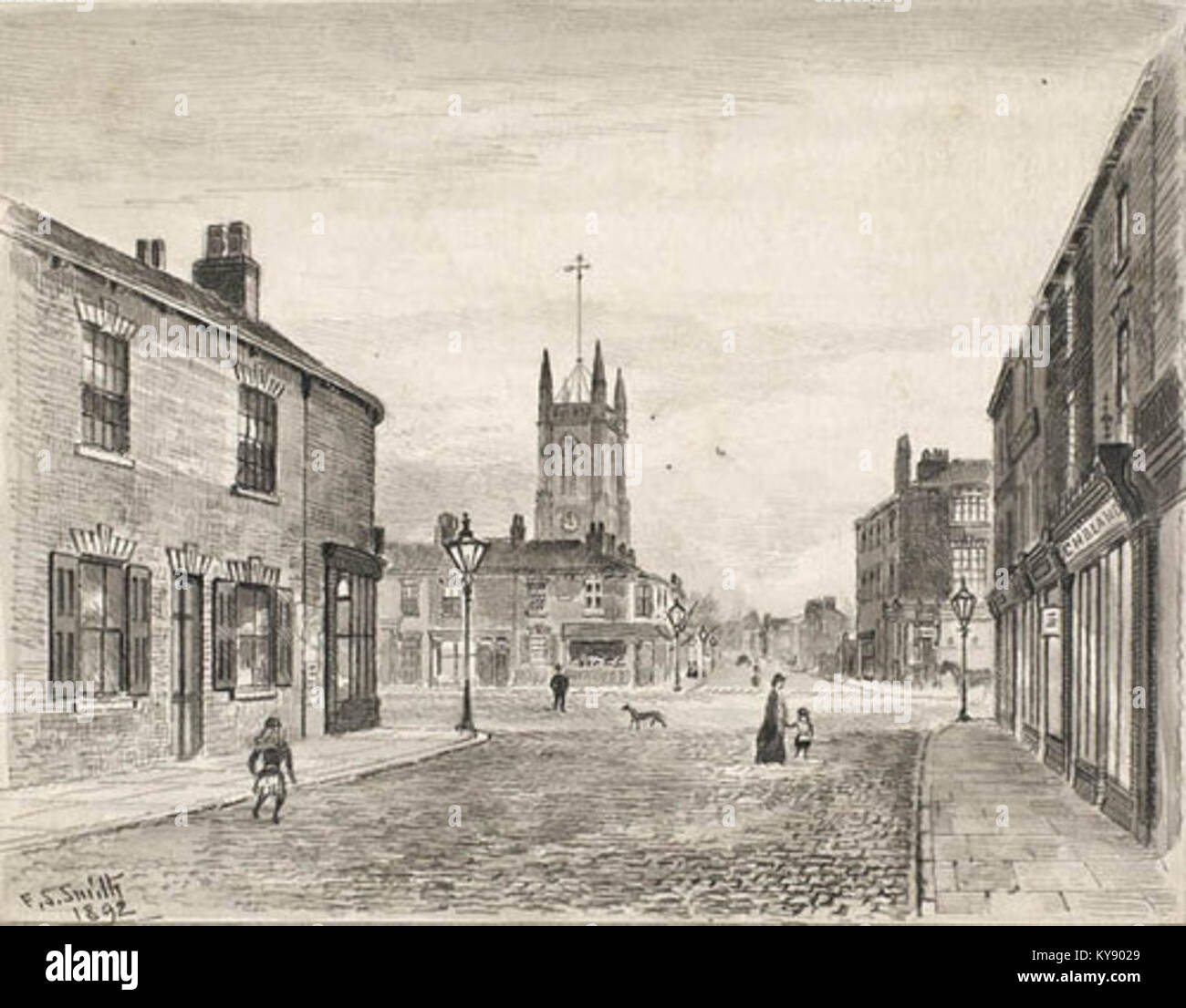 Walker Street and St. James' Church in distance , 1892 Stock Photo