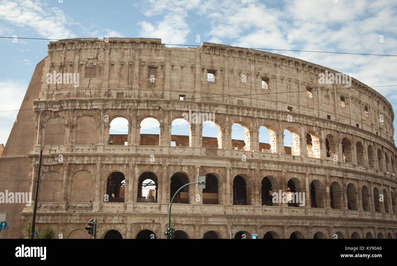 wide angle view of colosseum in Rome italy in a sunny day Stock Photo