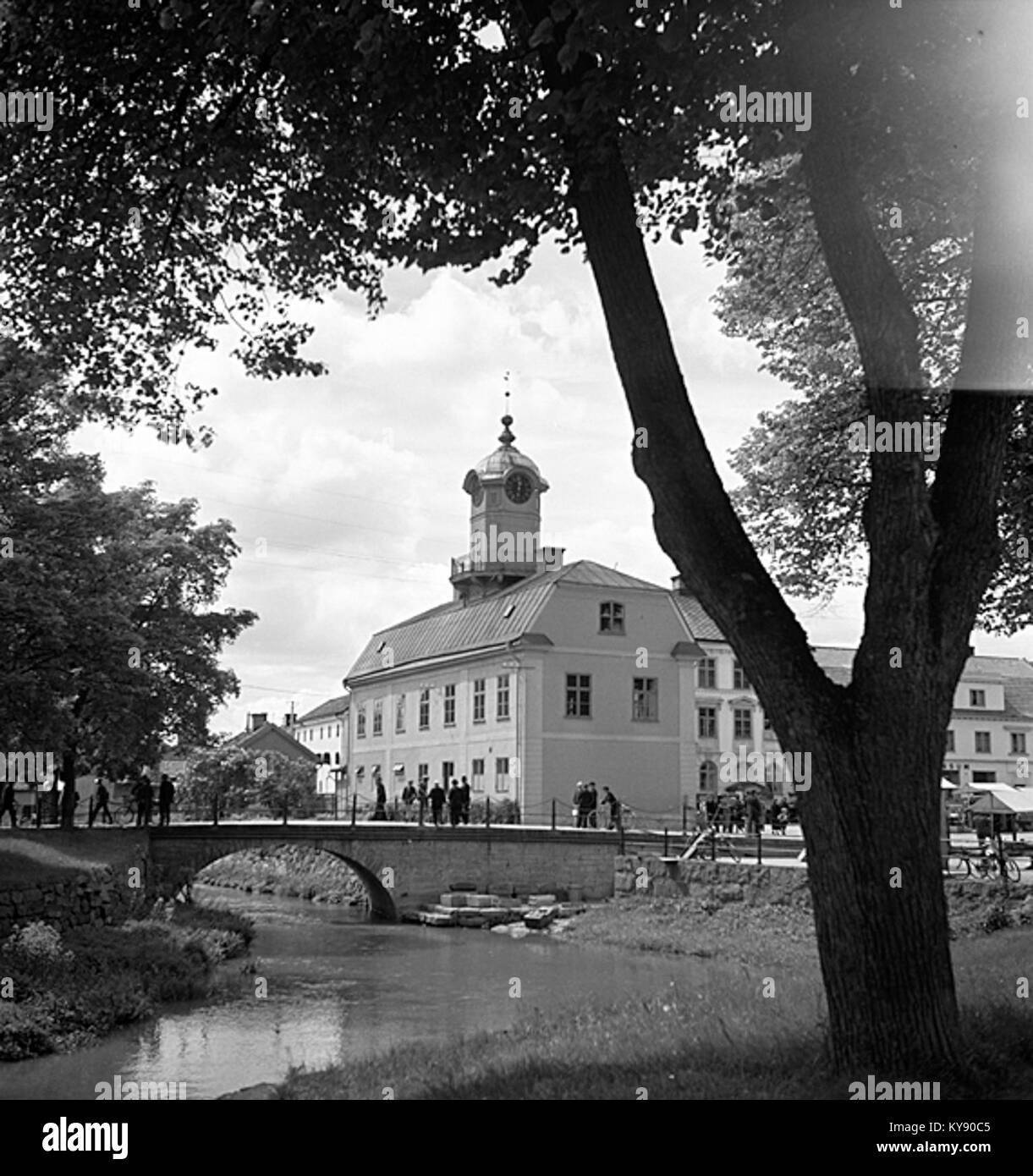 A view of Söderköping, a historic town in Sweden known for its well-preserved medieval architecture and picturesque waterways. The image captures the essence of this charming town, a popular tourist destination. Stock Photo